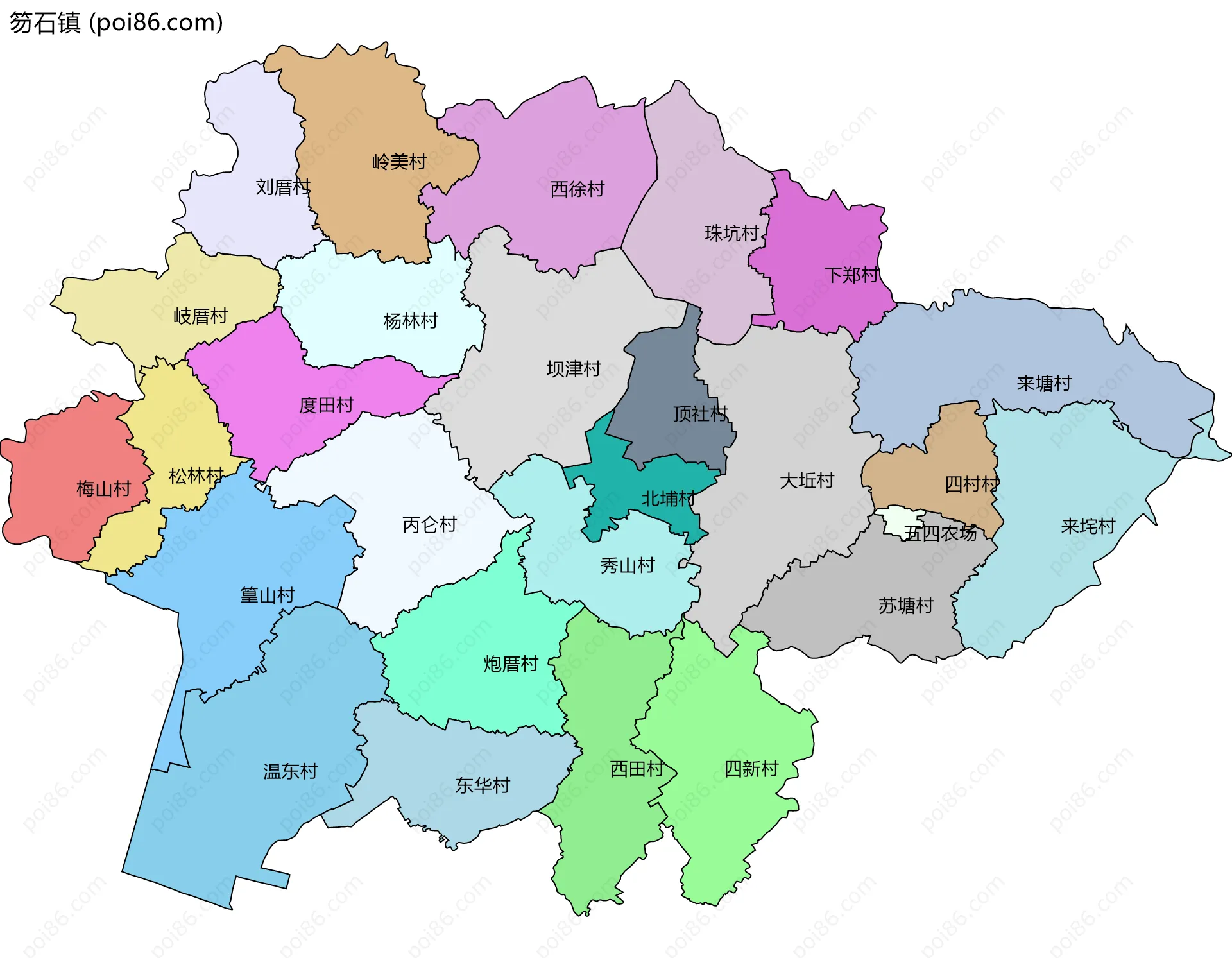 笏石镇边界地图(五级行政区划)