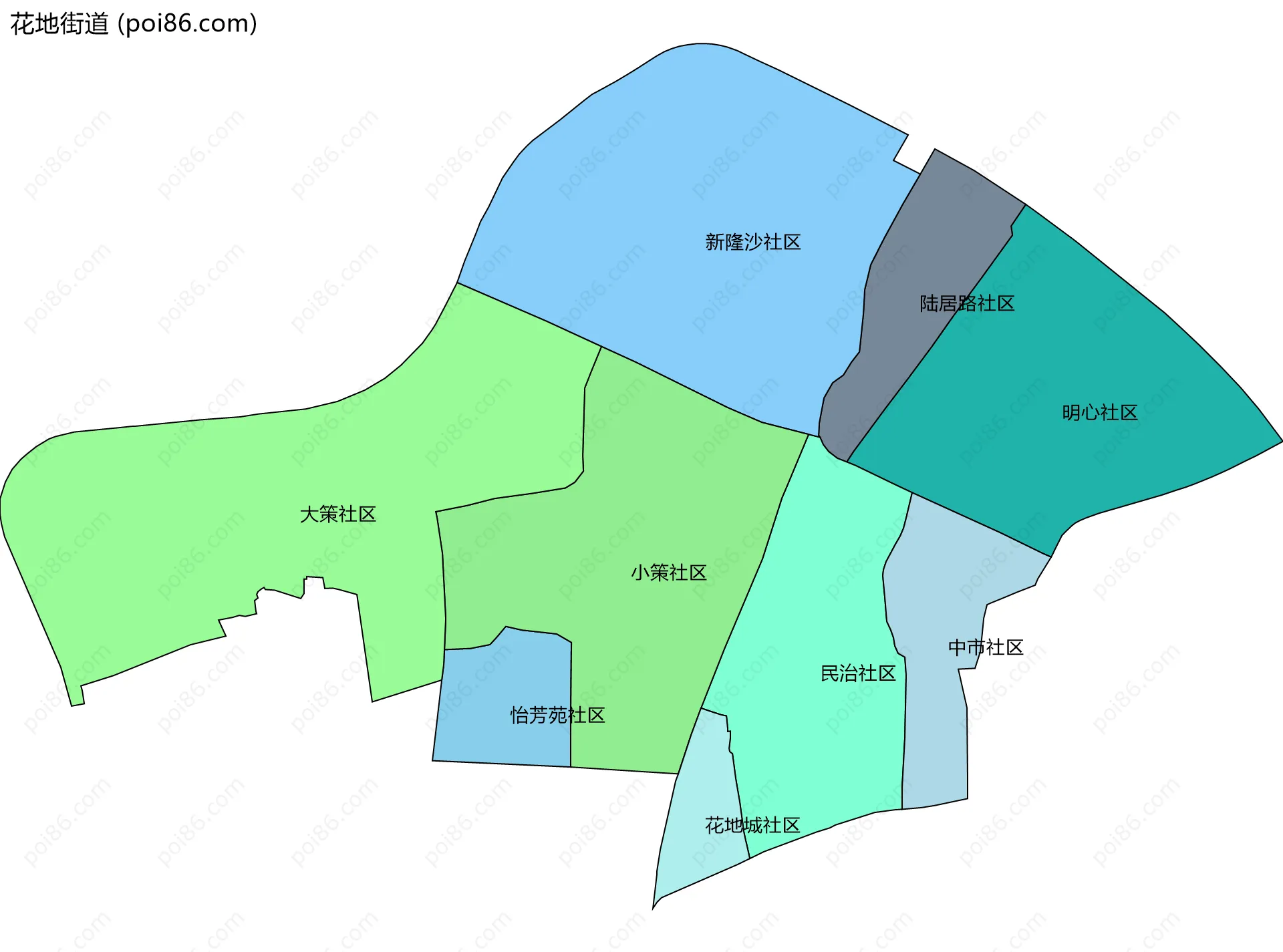 花地街道边界地图(五级行政区划)