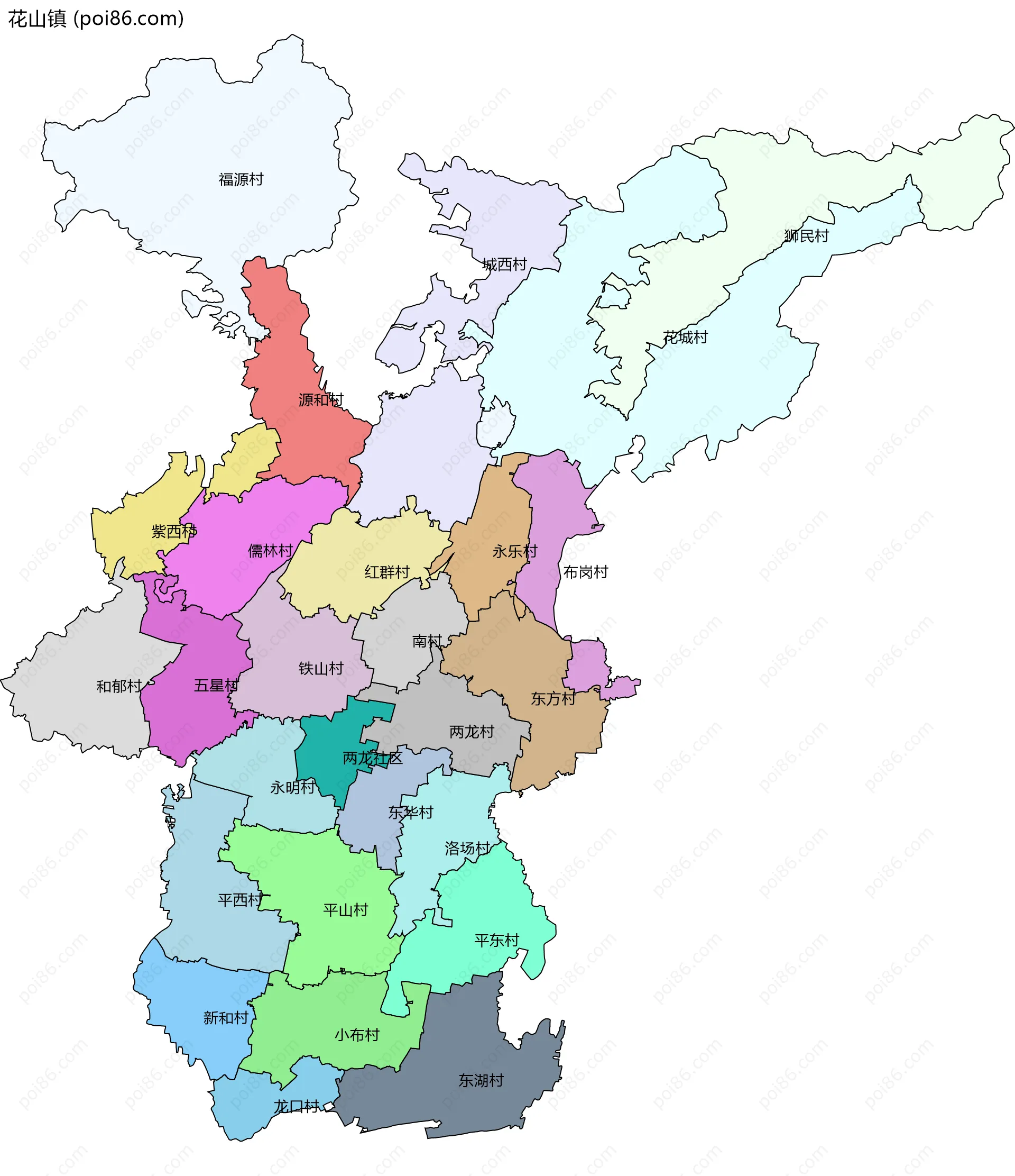 花山镇边界地图(五级行政区划)