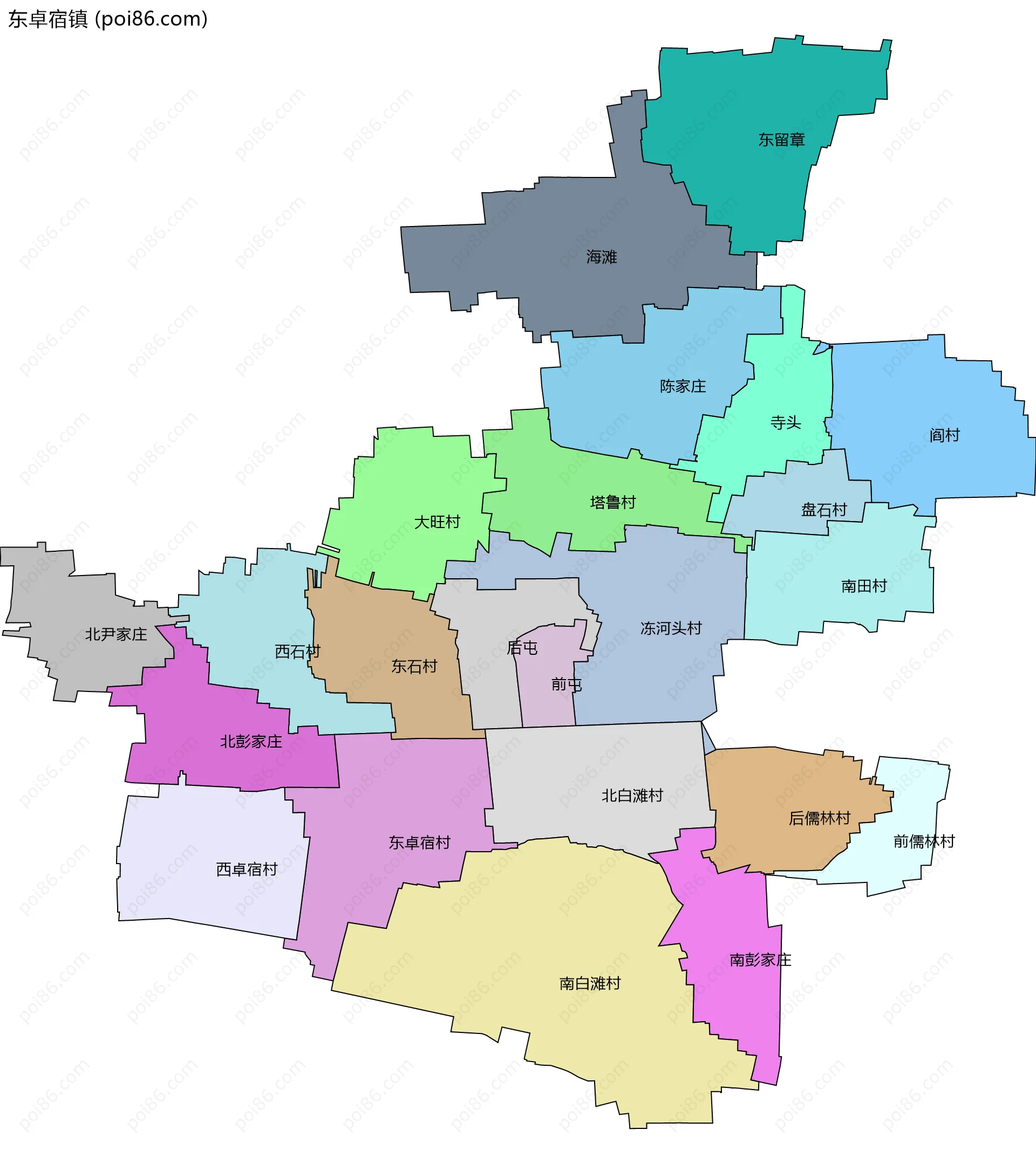 东卓宿镇边界地图(五级行政区划)