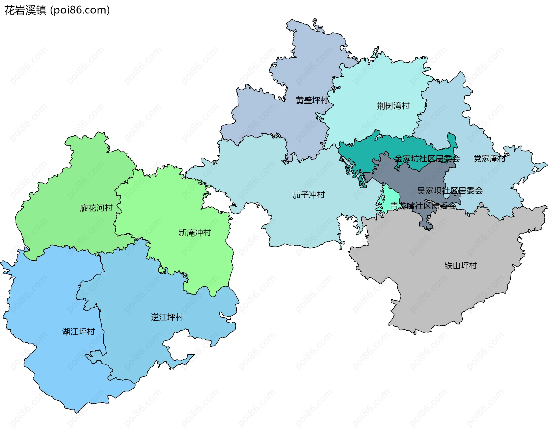 花岩溪镇边界地图(五级行政区划)