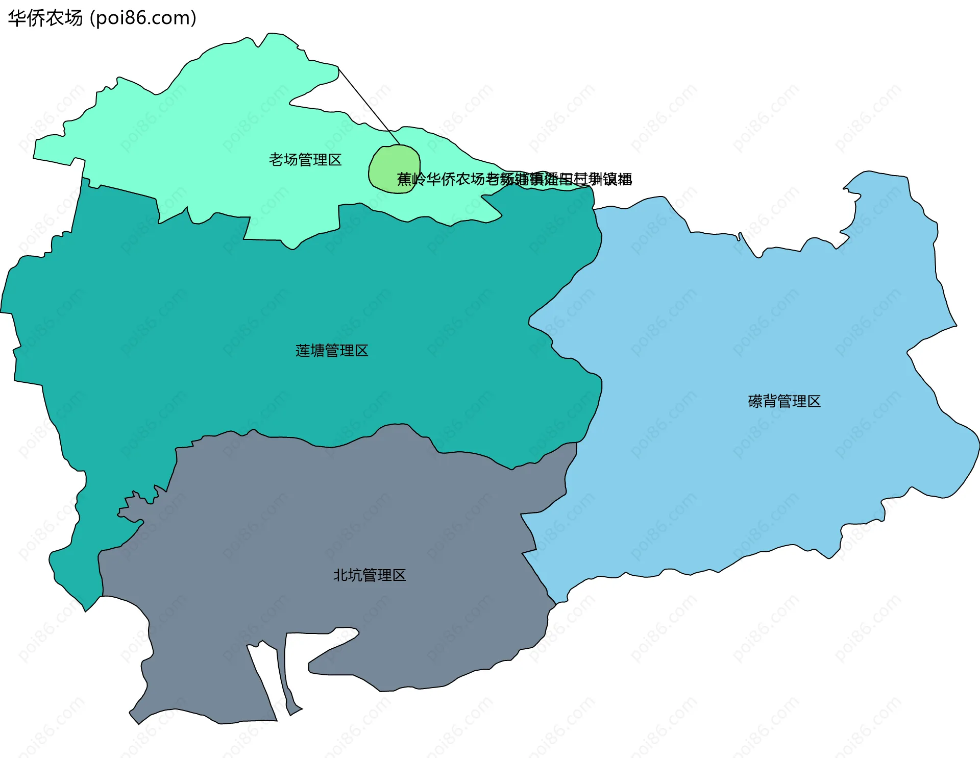 华侨农场边界地图(五级行政区划)