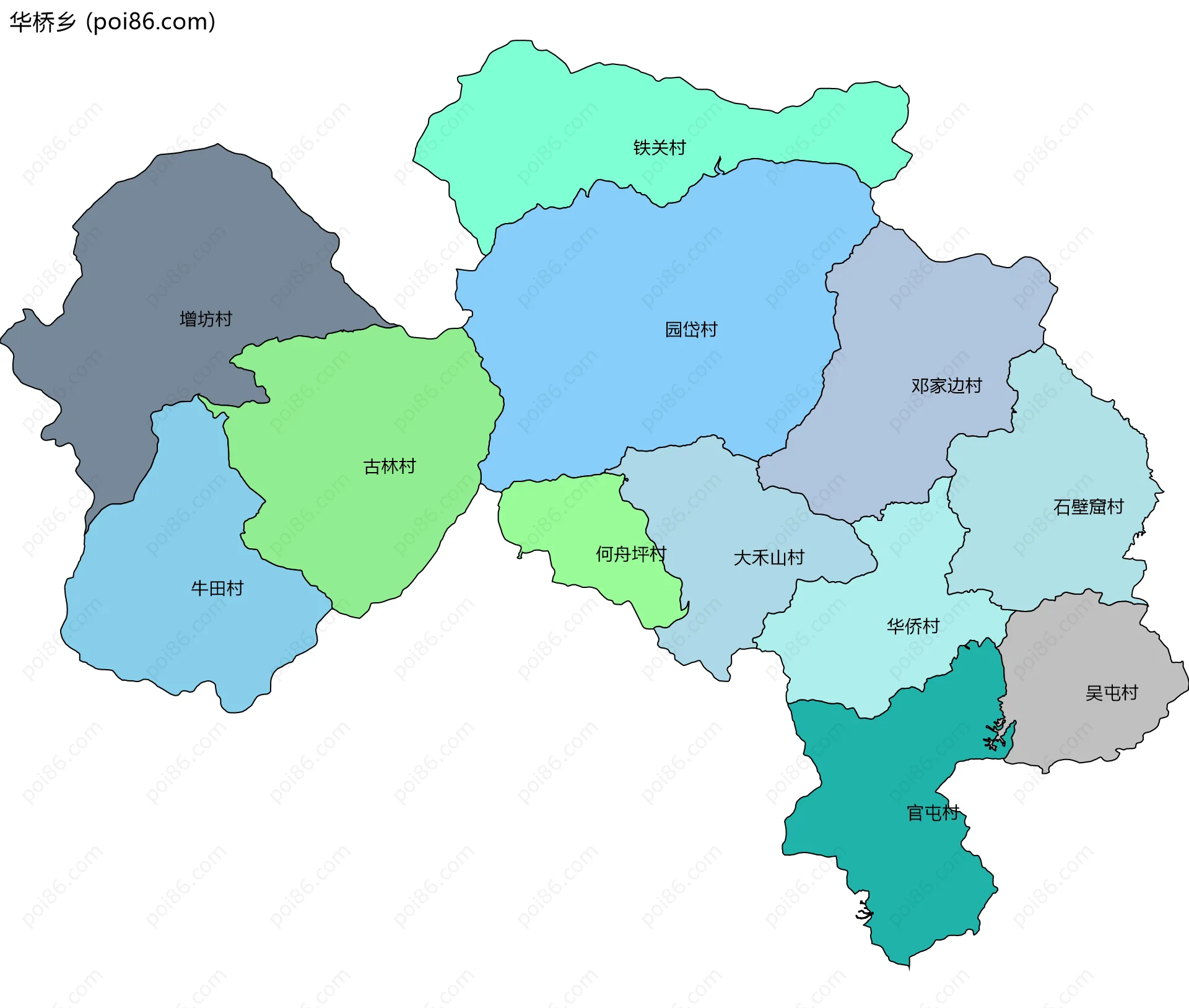华桥乡边界地图(五级行政区划)
