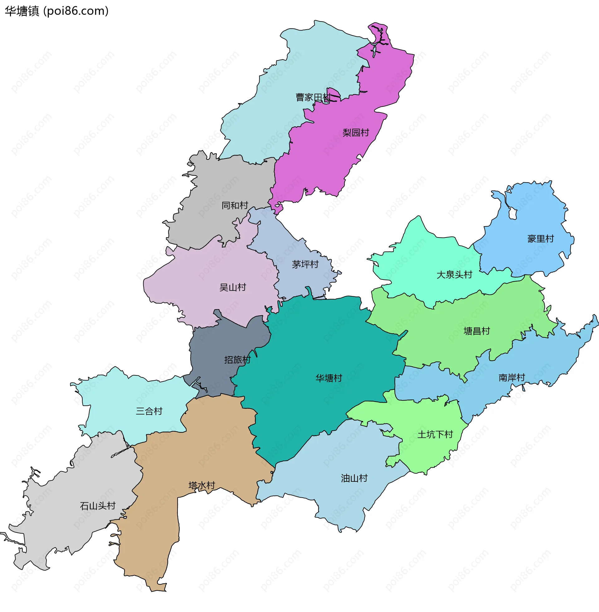 华塘镇边界地图(五级行政区划)