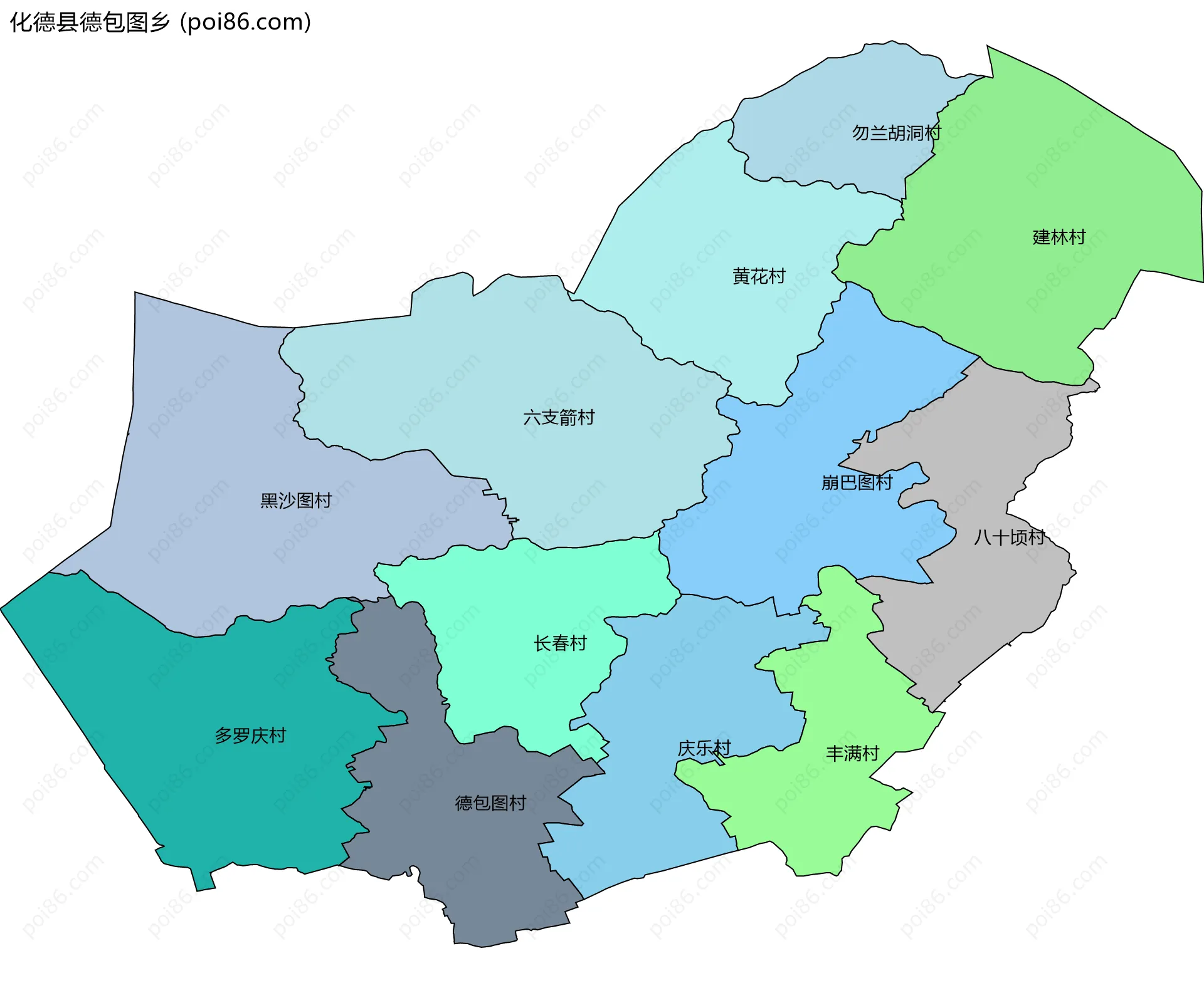 化德县德包图乡边界地图(五级行政区划)
