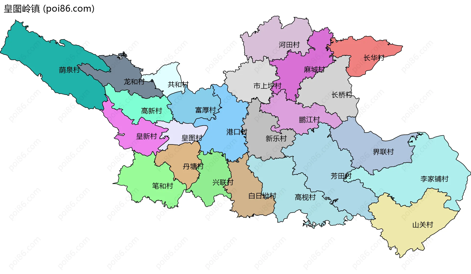 皇图岭镇边界地图(五级行政区划)