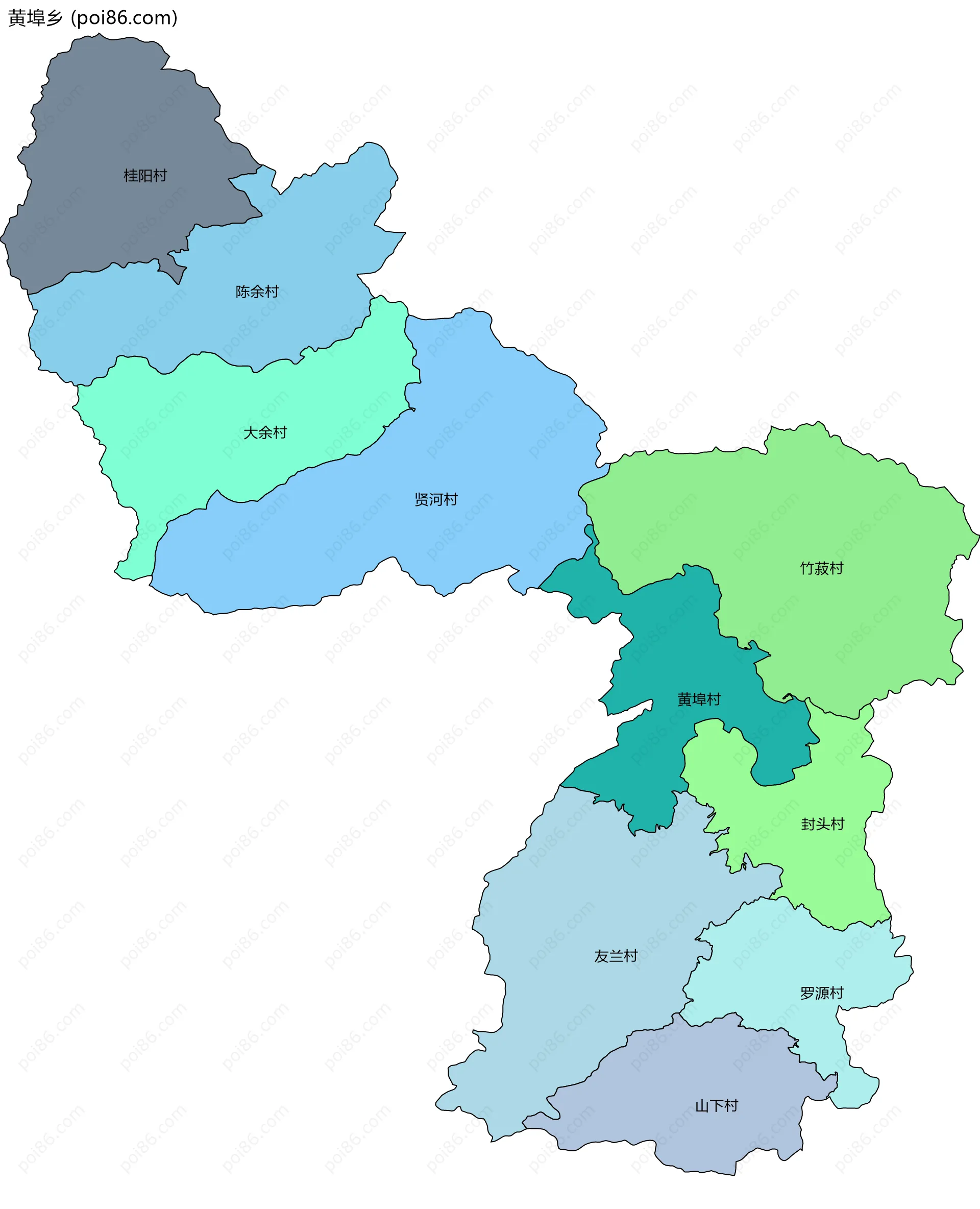 黄埠乡边界地图(五级行政区划)