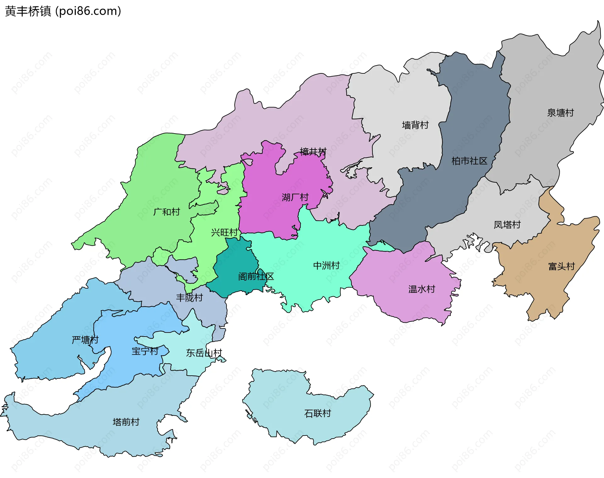 黄丰桥镇边界地图(五级行政区划)