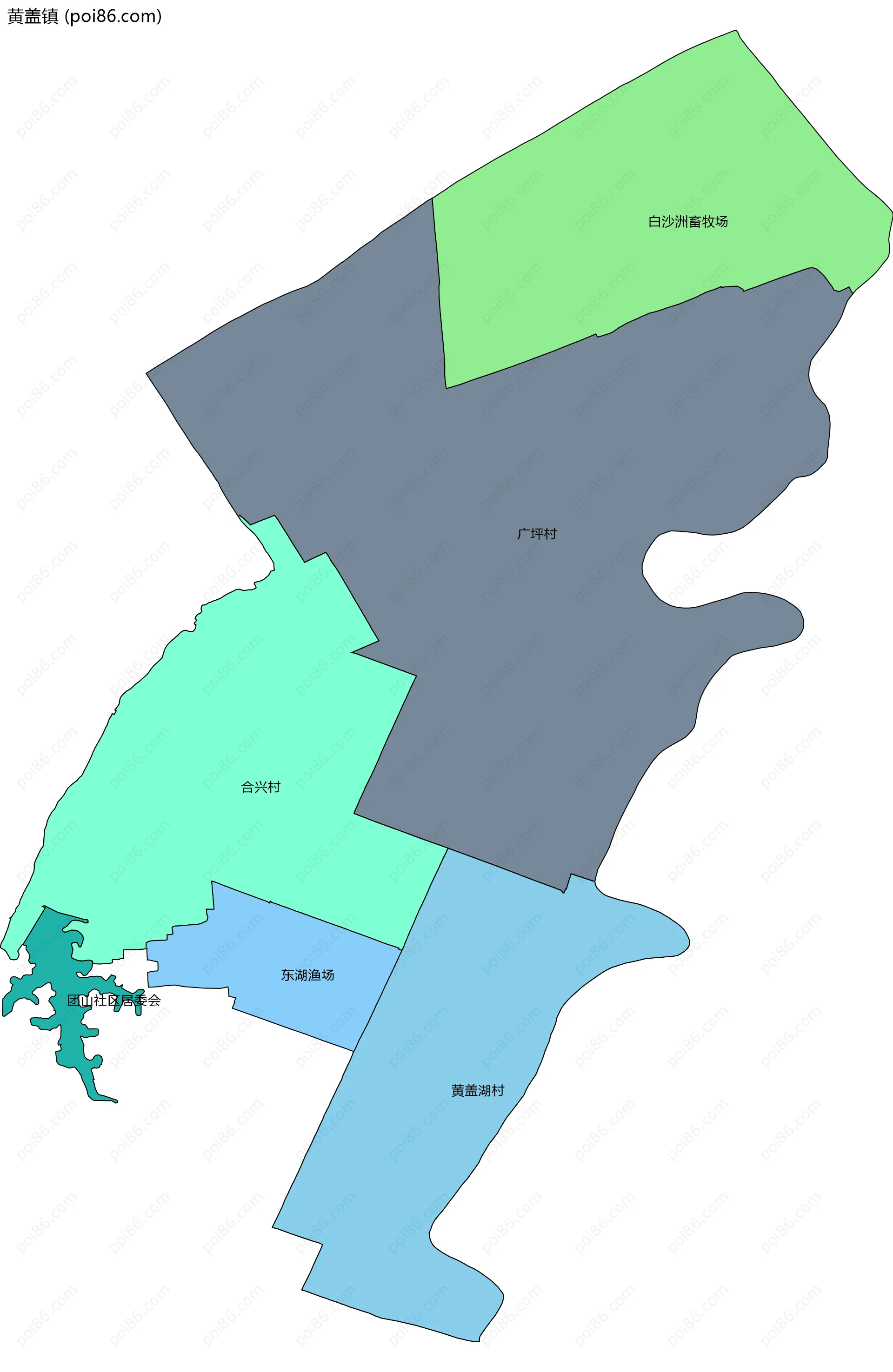 黄盖镇边界地图(五级行政区划)