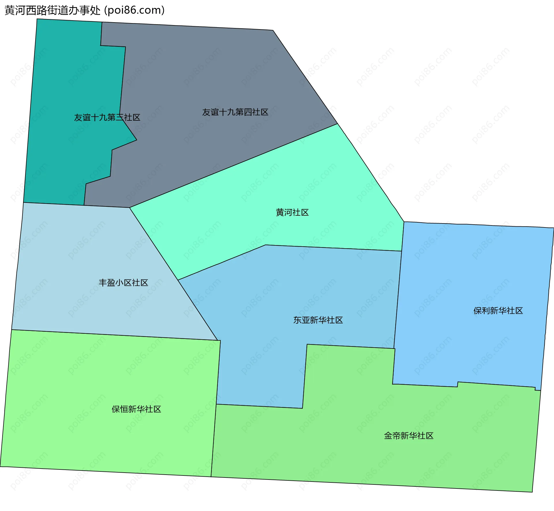 黄河西路街道办事处边界地图(五级行政区划)