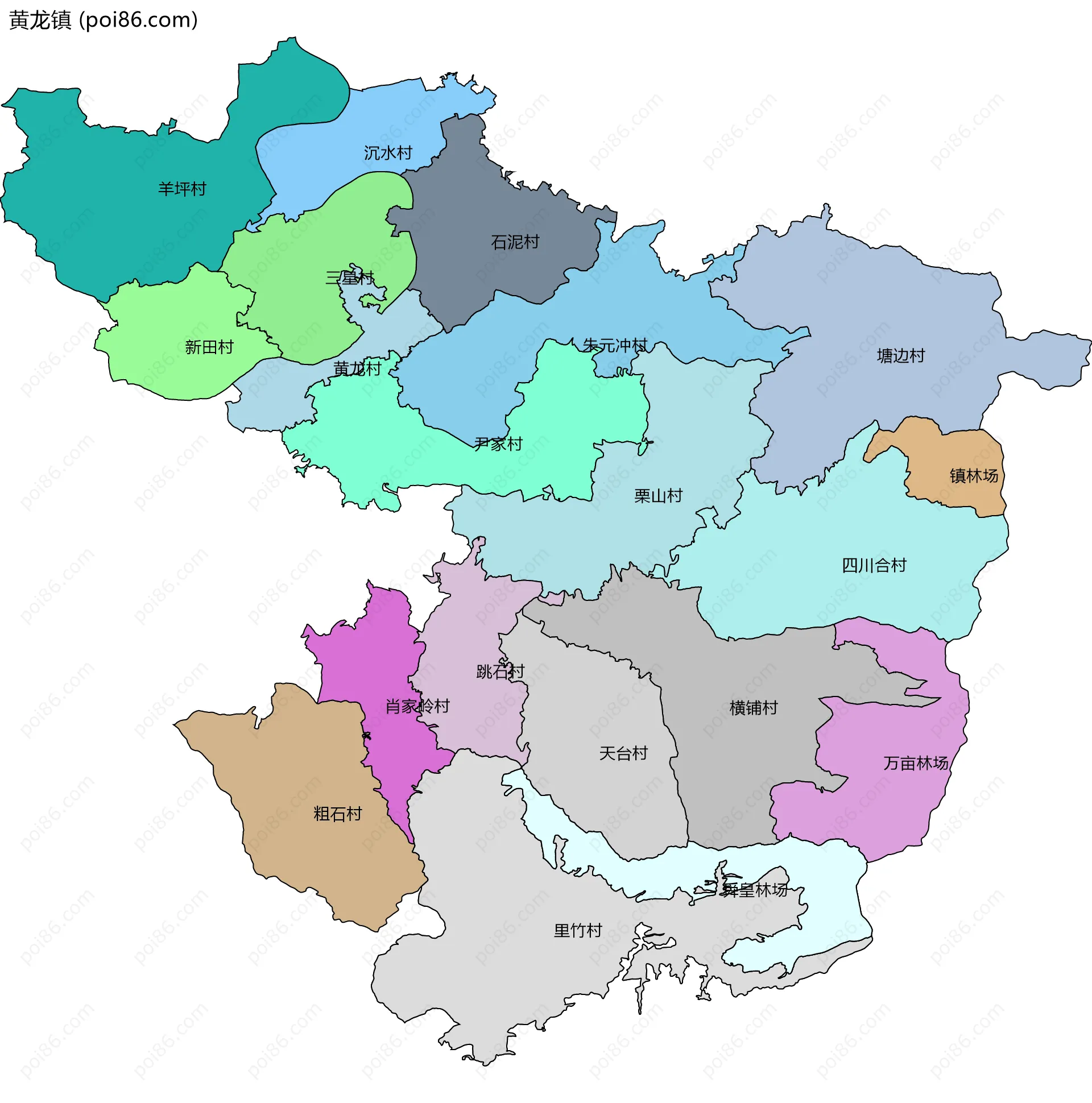 黄龙镇边界地图(五级行政区划)