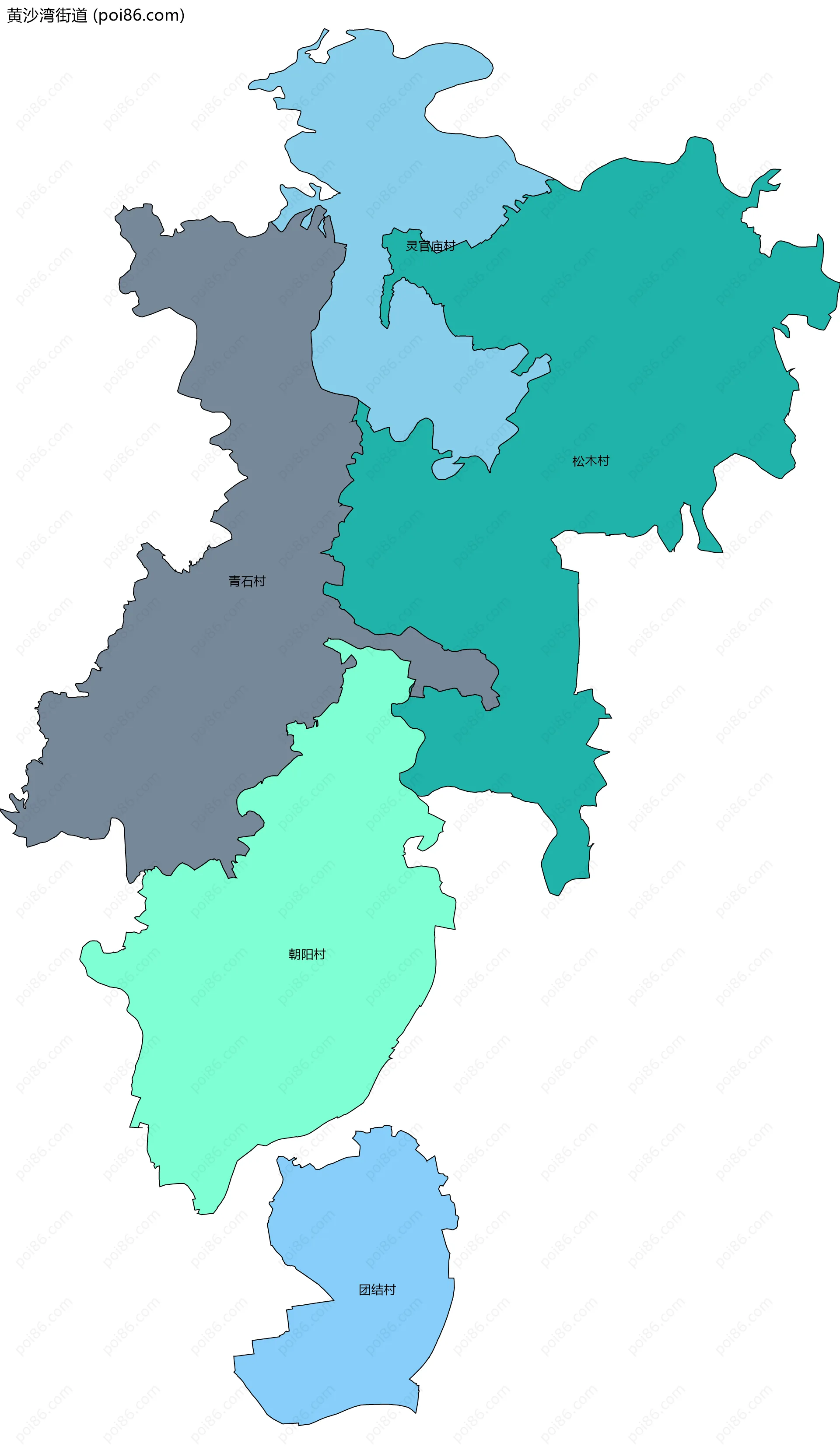 黄沙湾街道边界地图(五级行政区划)