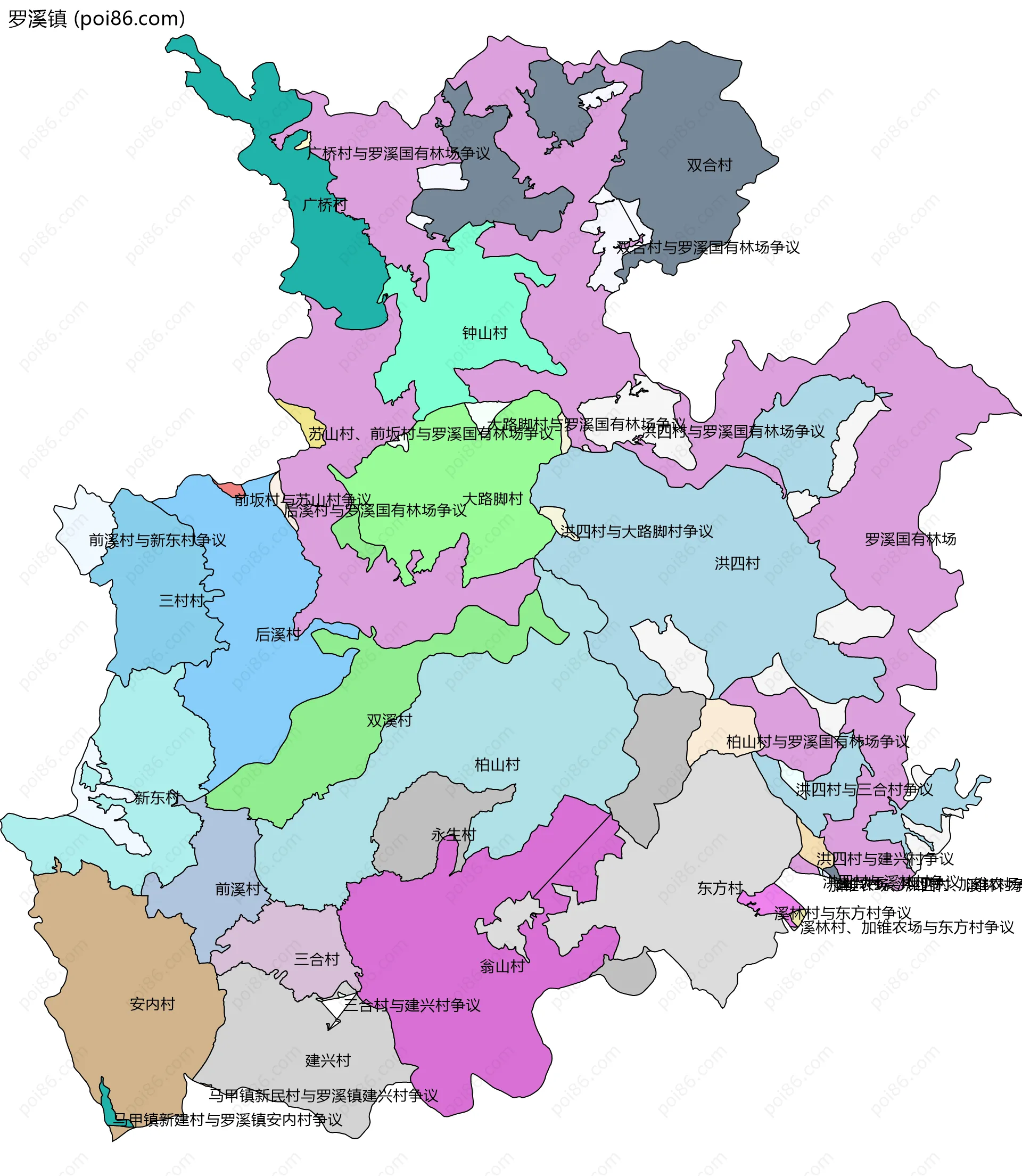 罗溪镇边界地图(五级行政区划)