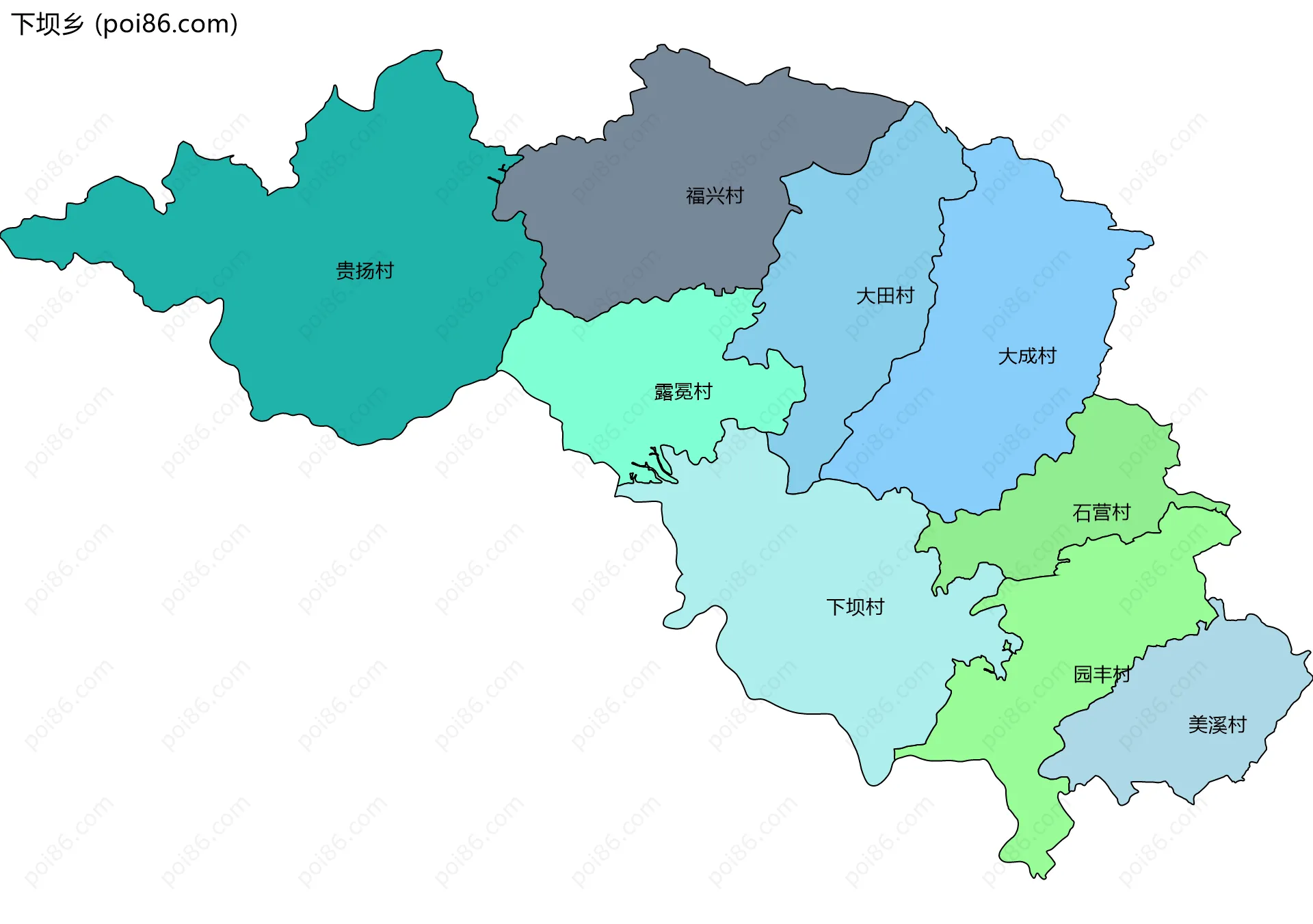 下坝乡边界地图(五级行政区划)