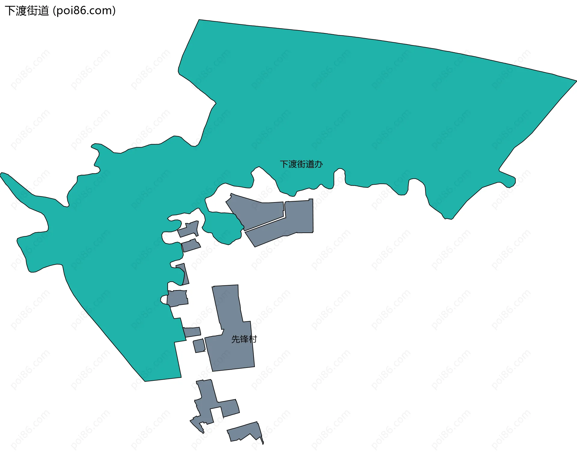 下渡街道边界地图(五级行政区划)