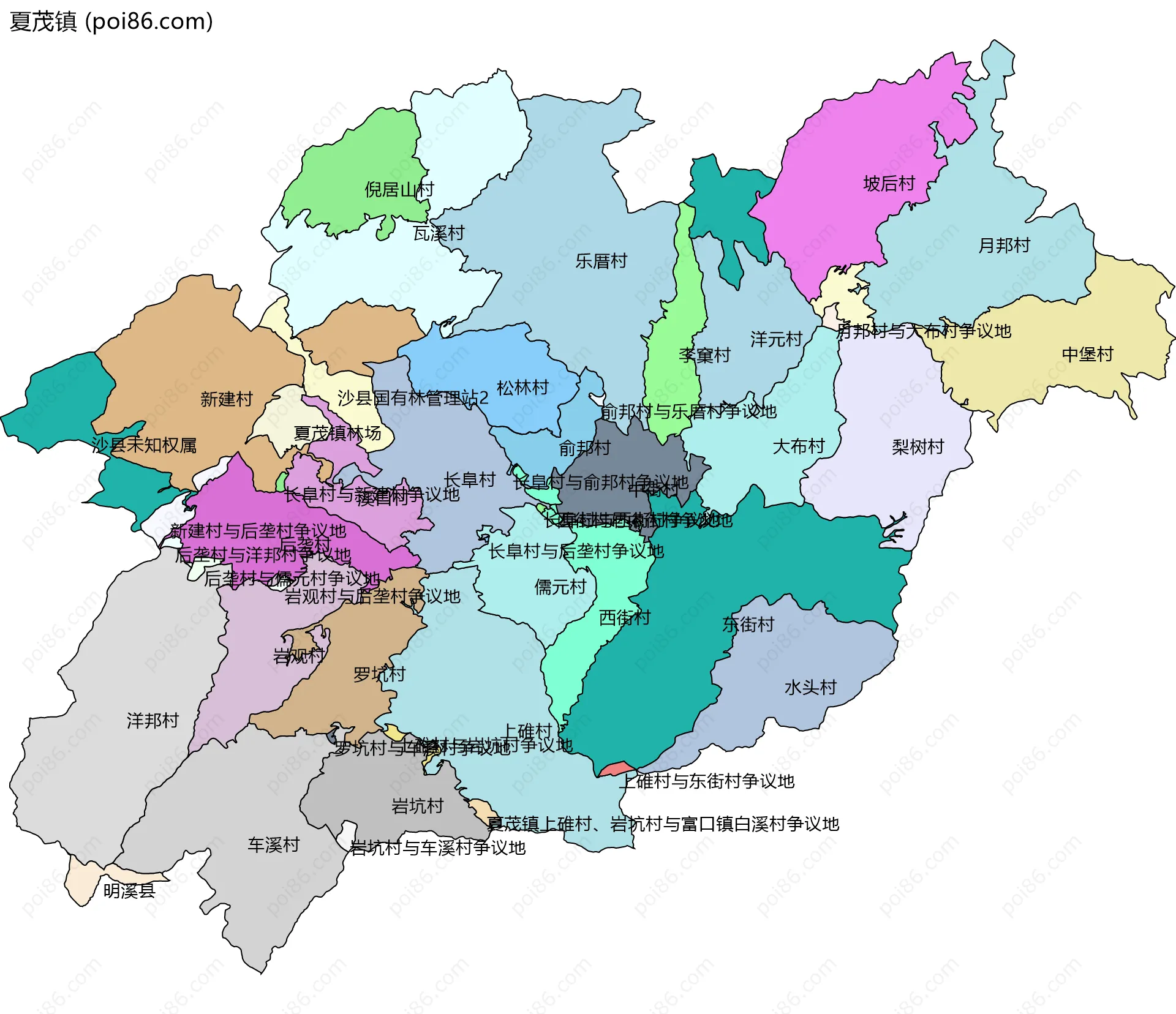 夏茂镇边界地图(五级行政区划)