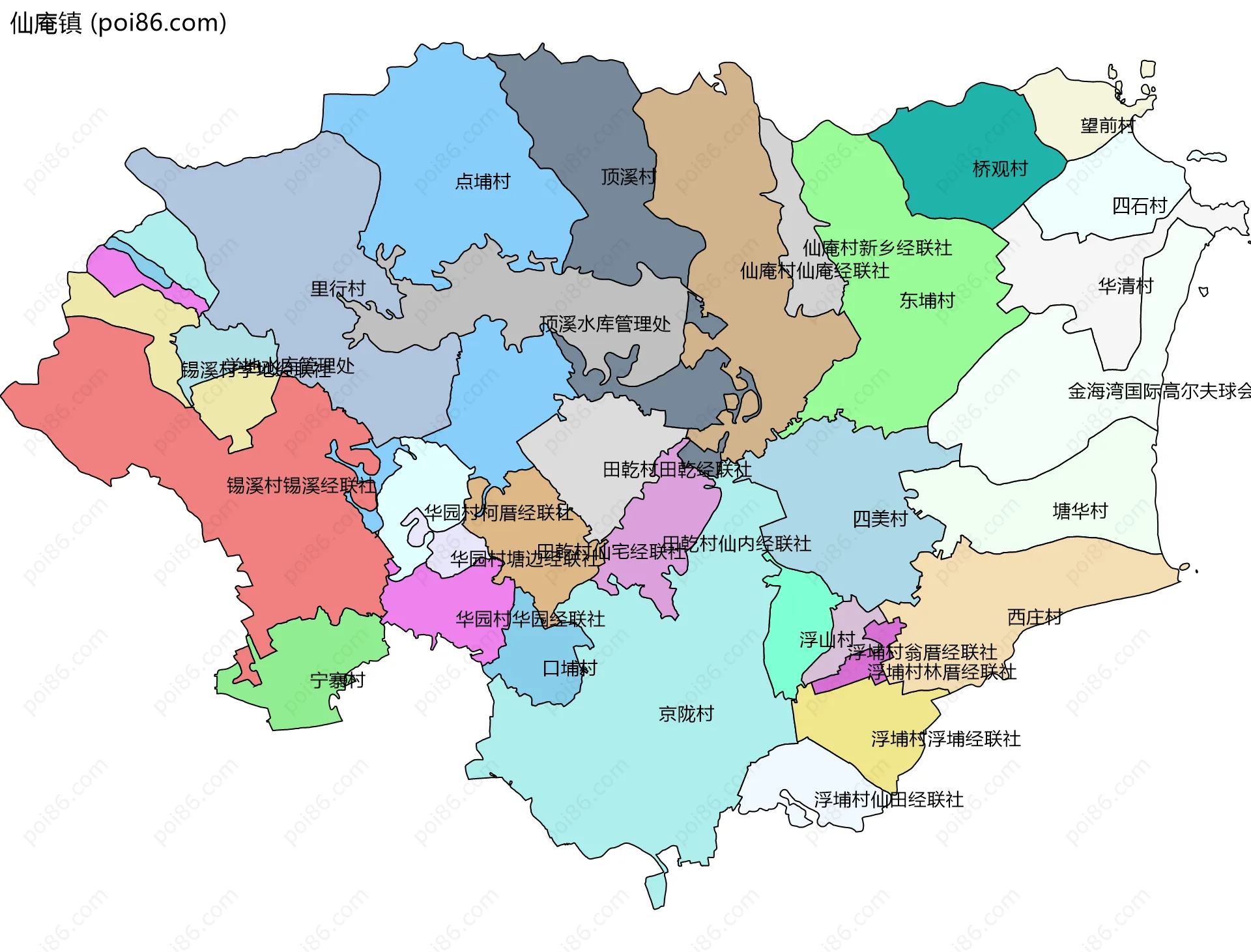 仙庵镇边界地图(五级行政区划)