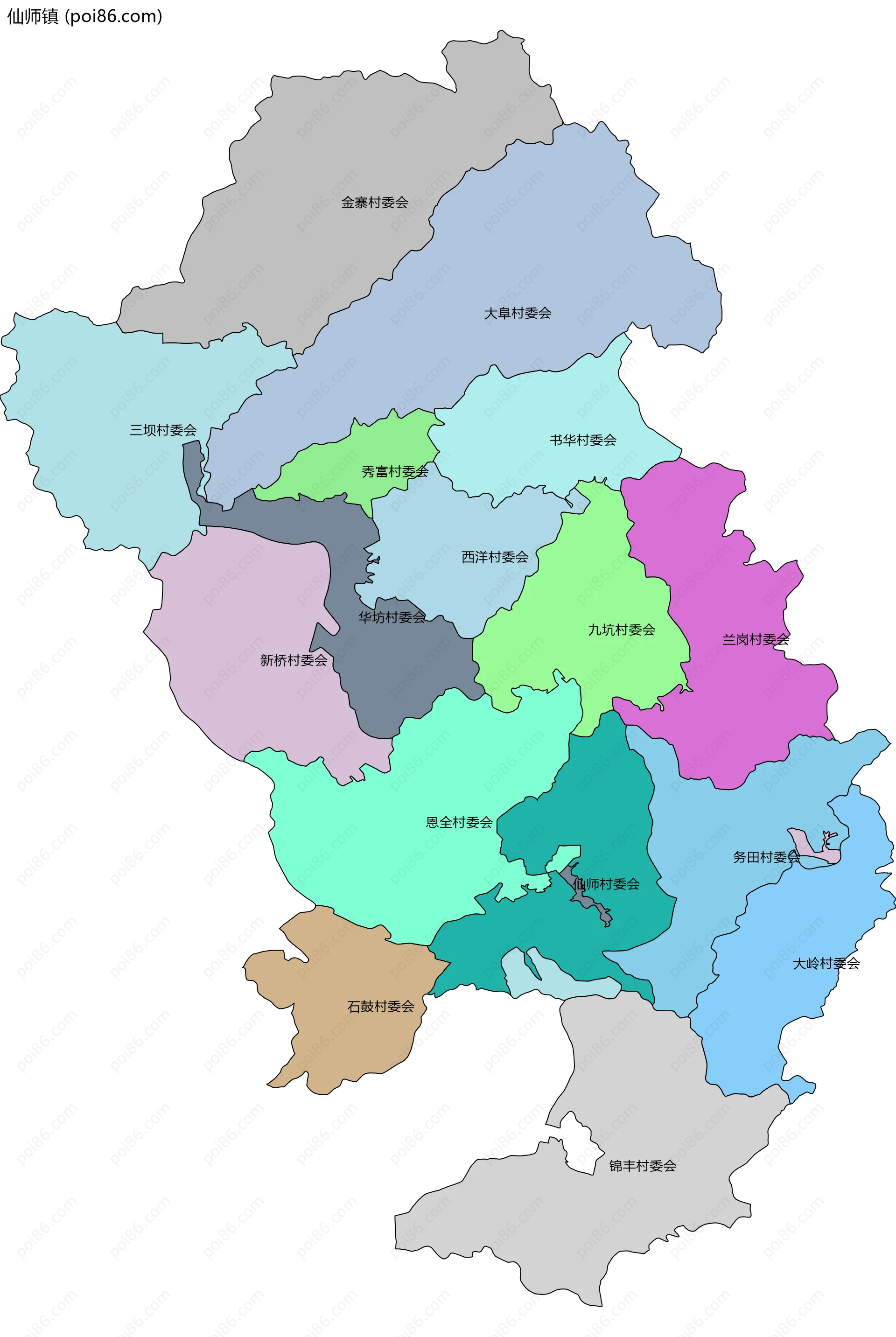 仙师镇边界地图(五级行政区划)