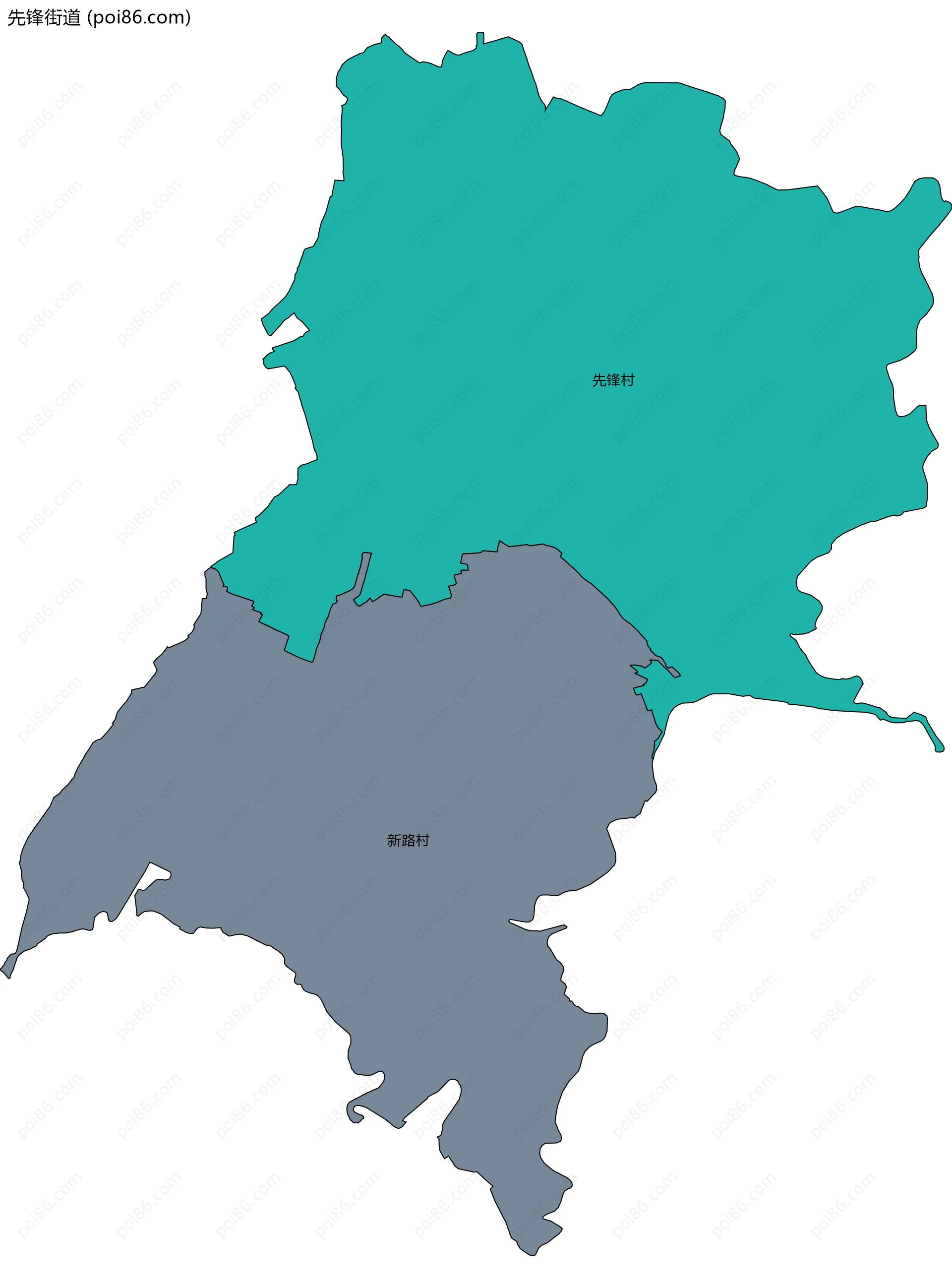 先锋街道边界地图(五级行政区划)