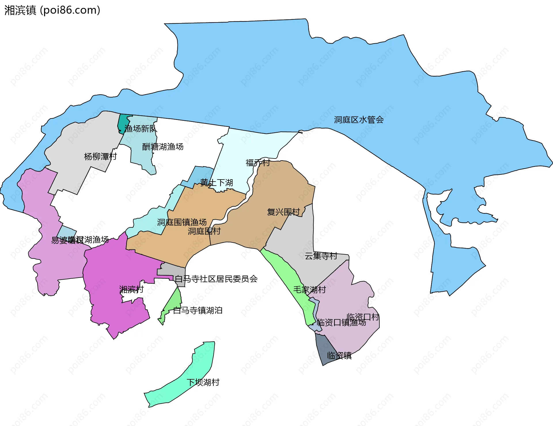 湘滨镇边界地图(五级行政区划)