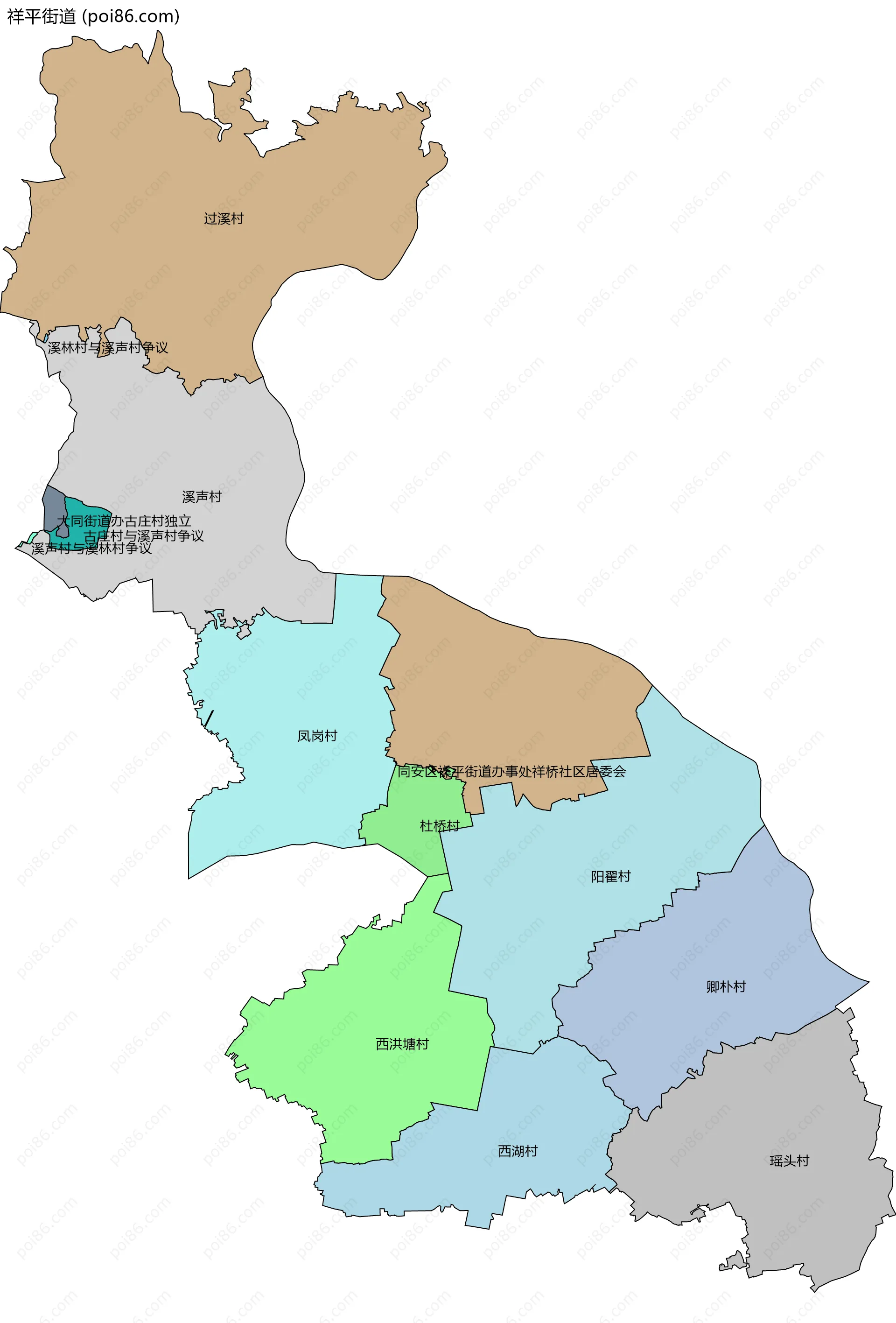 祥平街道边界地图(五级行政区划)