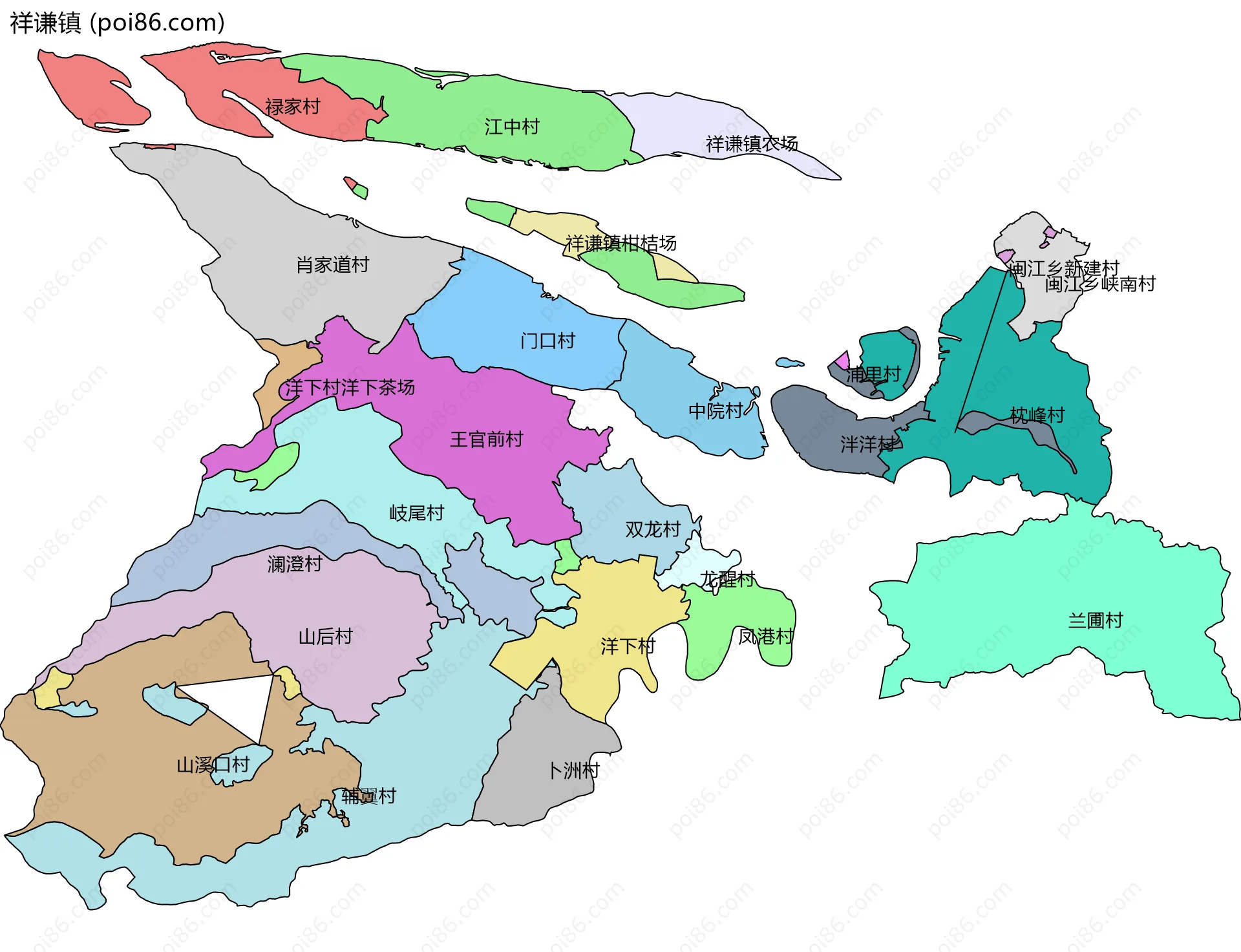祥谦镇边界地图(五级行政区划)