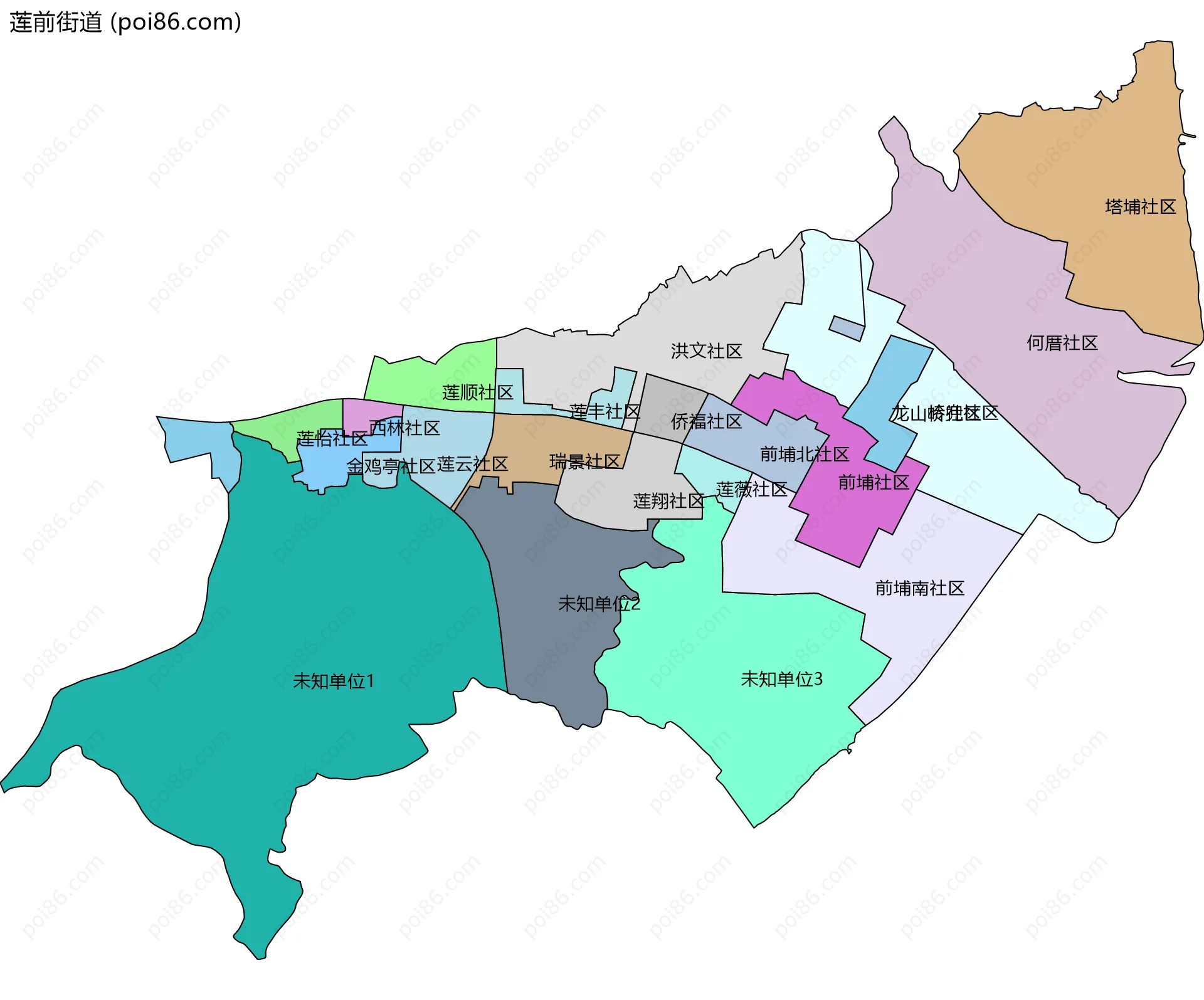 莲前街道边界地图(五级行政区划)