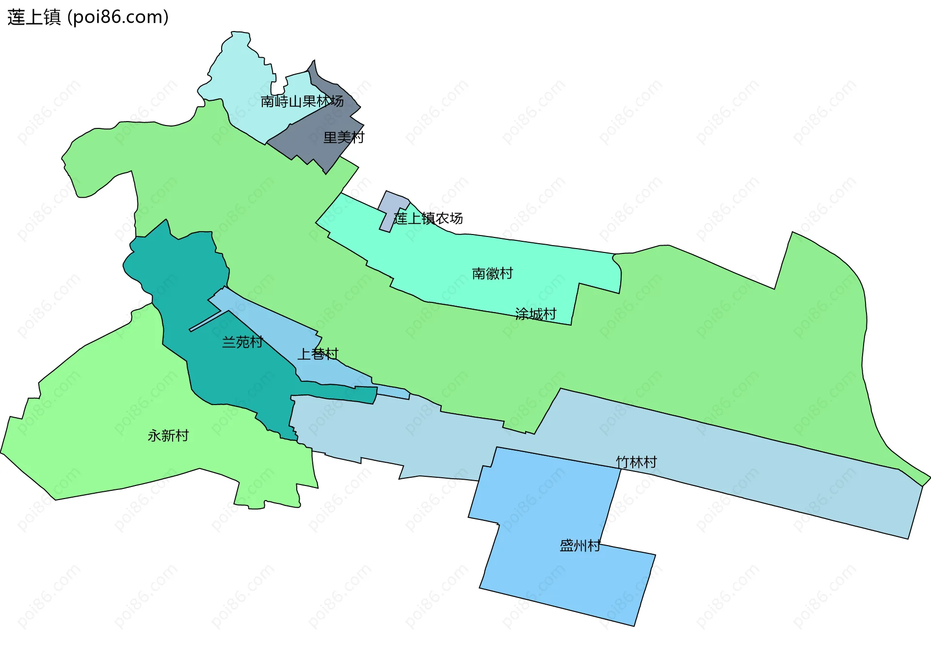 莲上镇边界地图(五级行政区划)