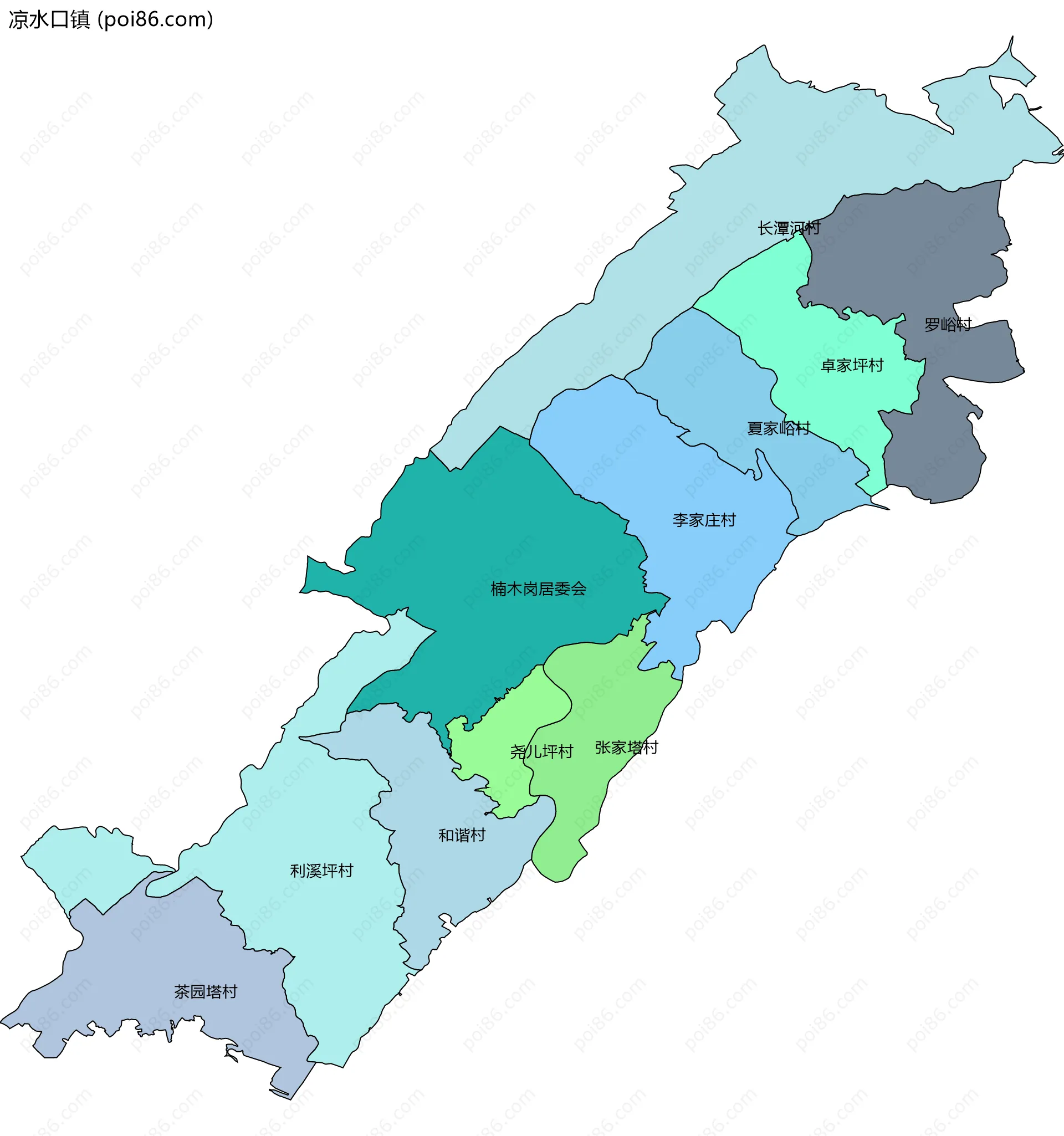 凉水口镇边界地图(五级行政区划)
