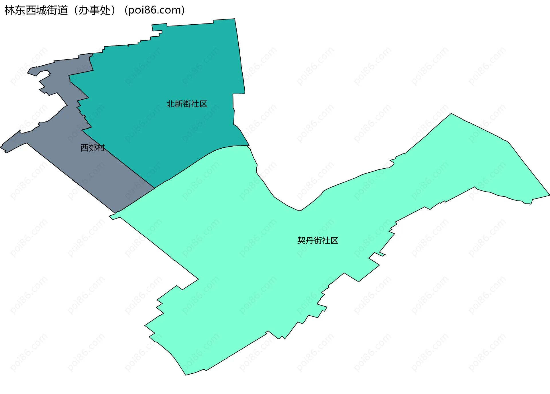 林东西城街道（办事处）边界地图(五级行政区划)