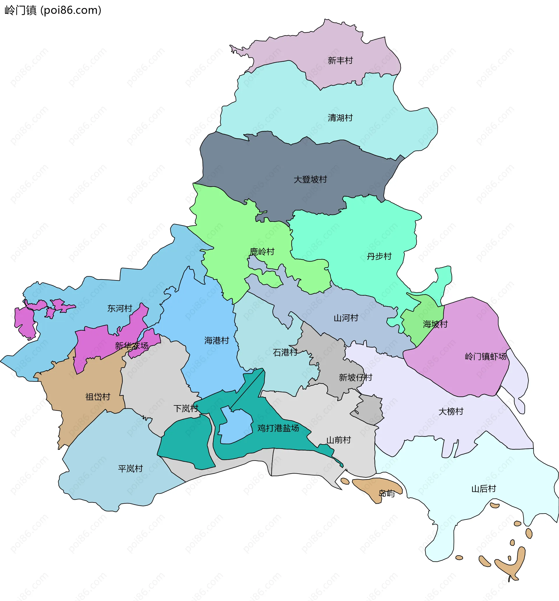 岭门镇边界地图(五级行政区划)