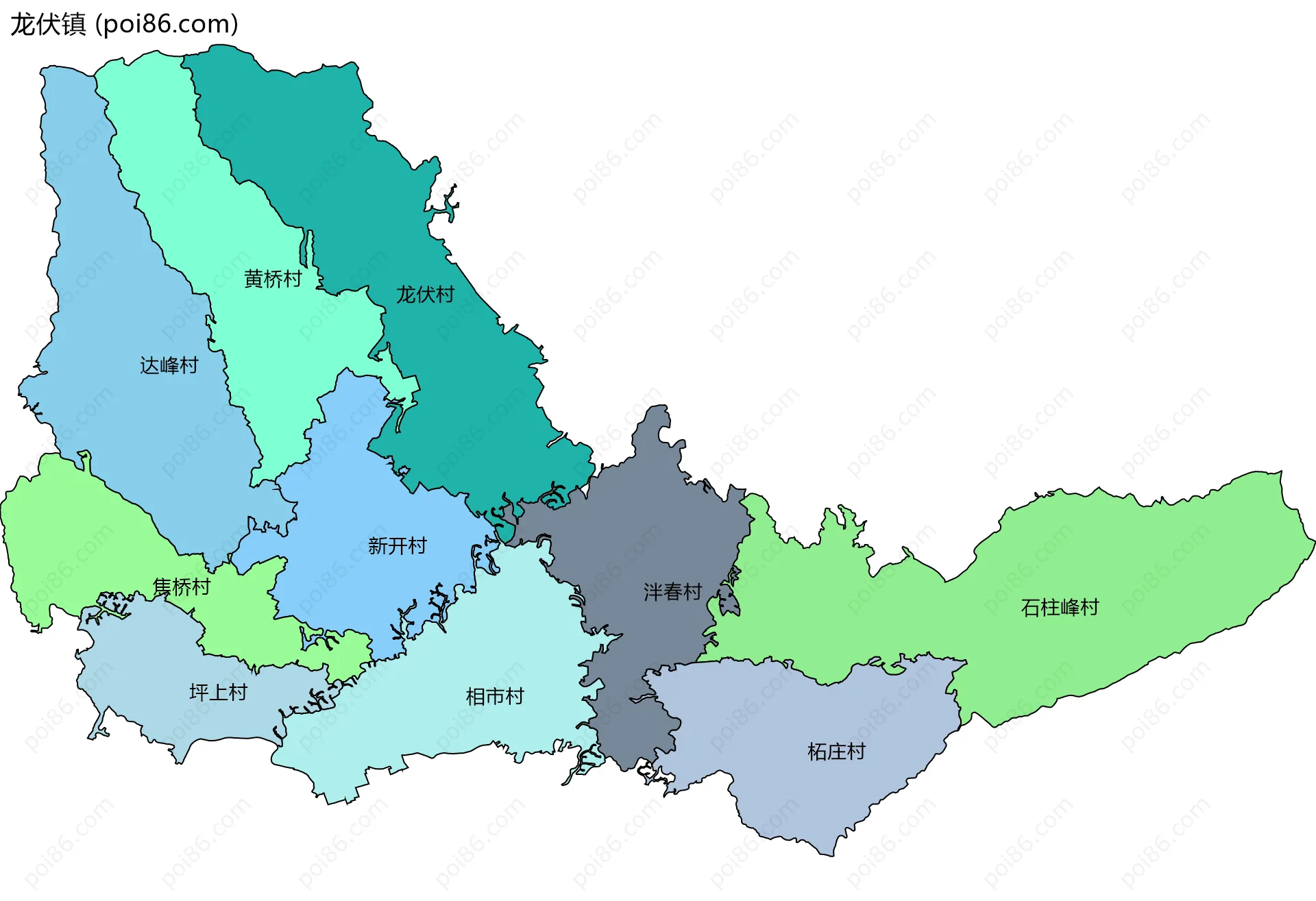 龙伏镇边界地图(五级行政区划)