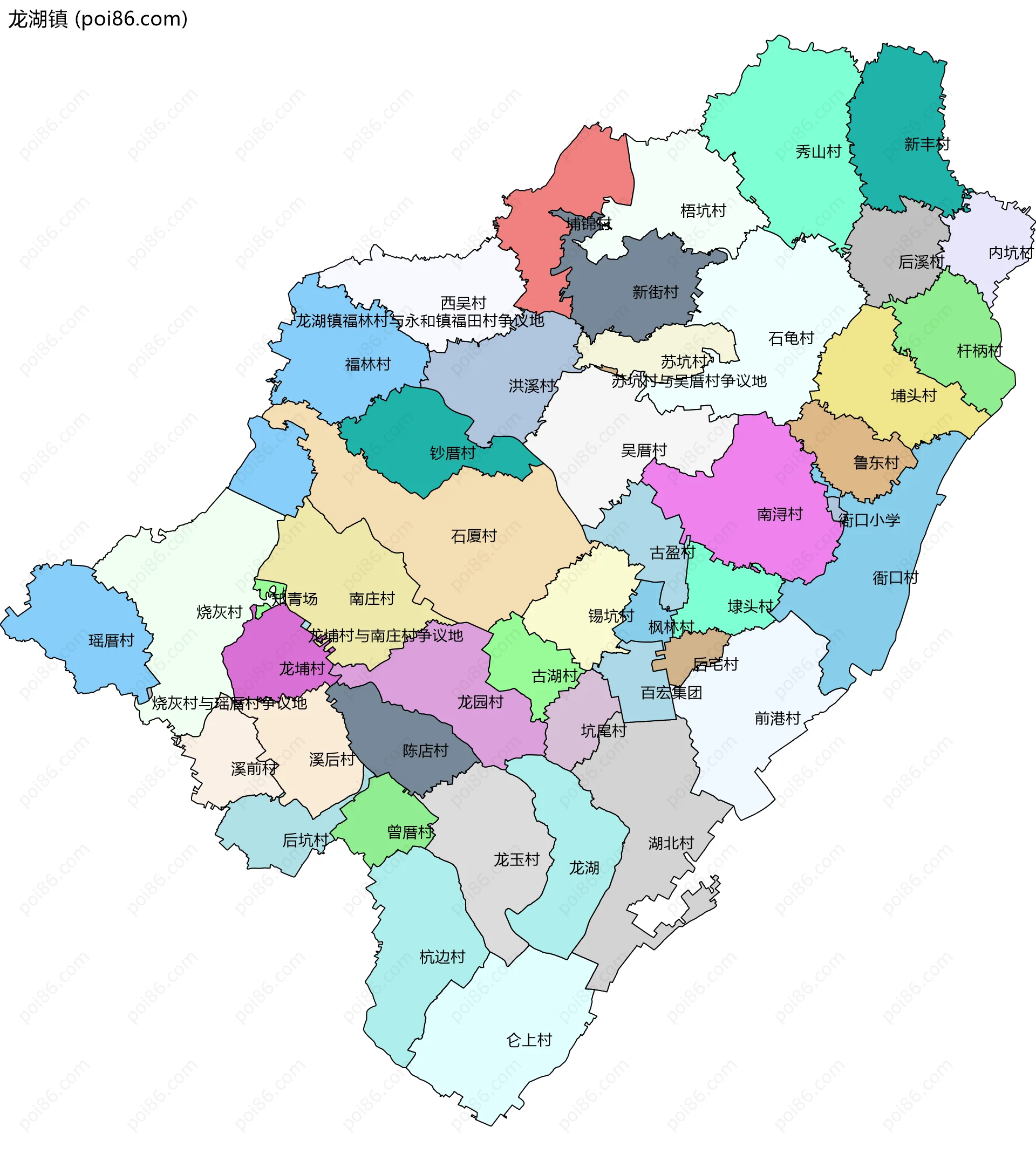 龙湖镇边界地图(五级行政区划)