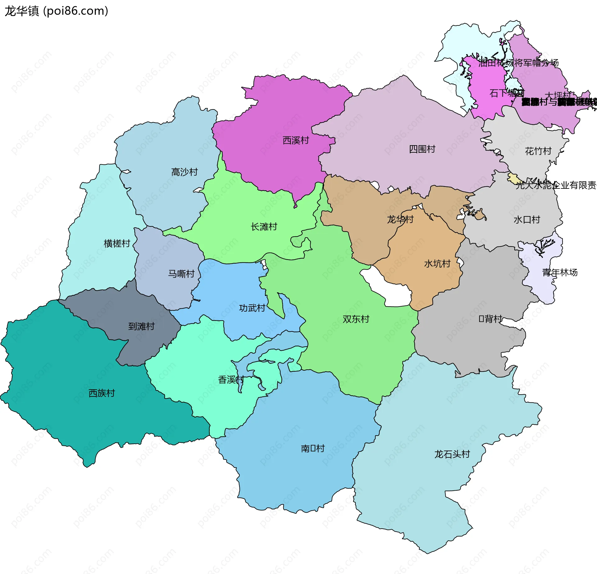龙华镇边界地图(五级行政区划)