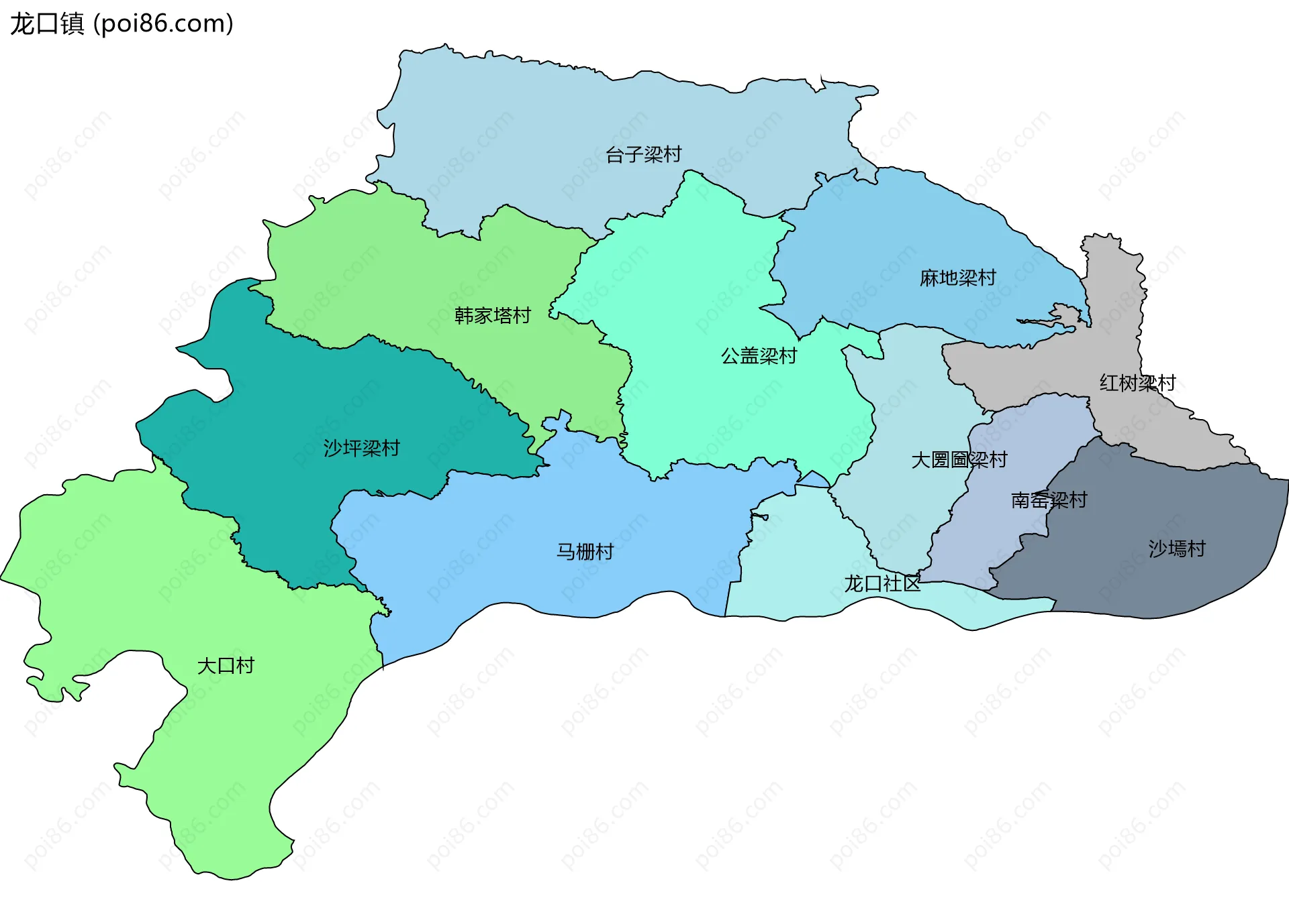 龙口镇边界地图(五级行政区划)
