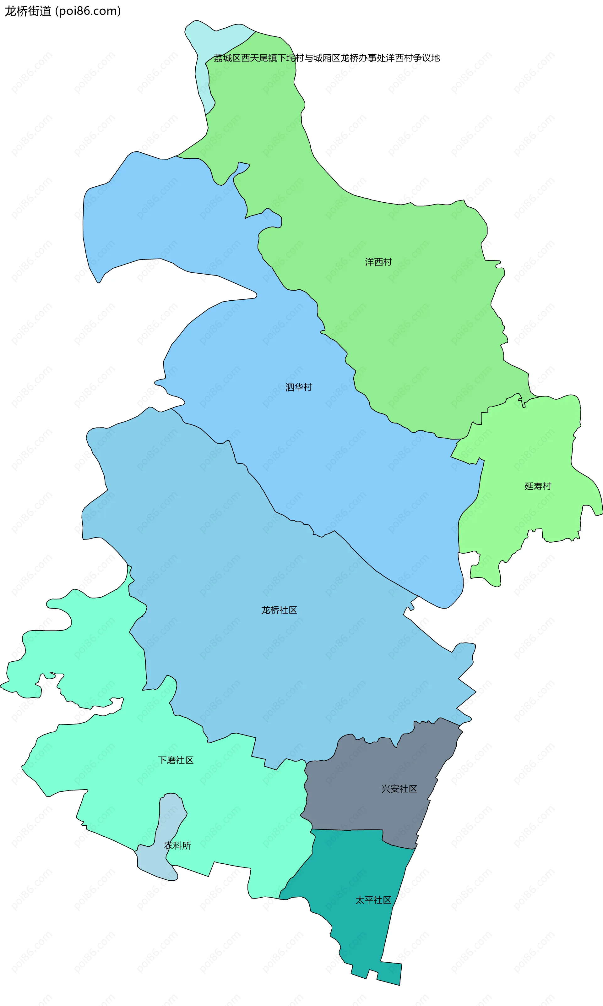 龙桥街道边界地图(五级行政区划)