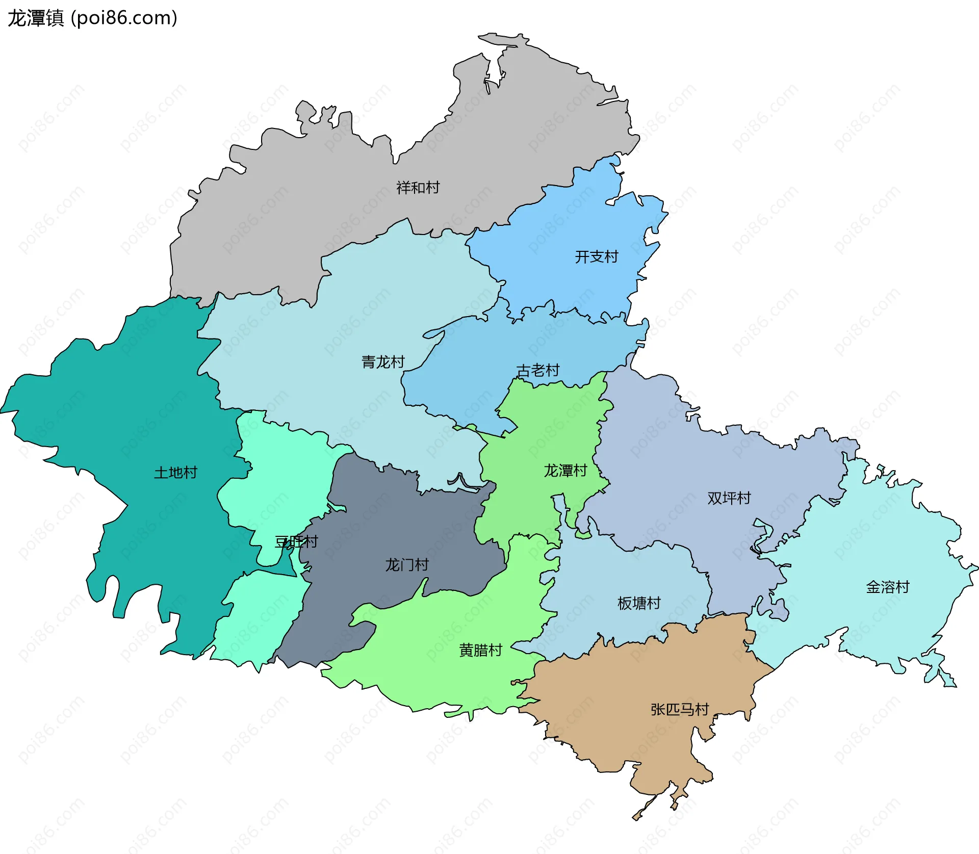 龙潭镇边界地图(五级行政区划)