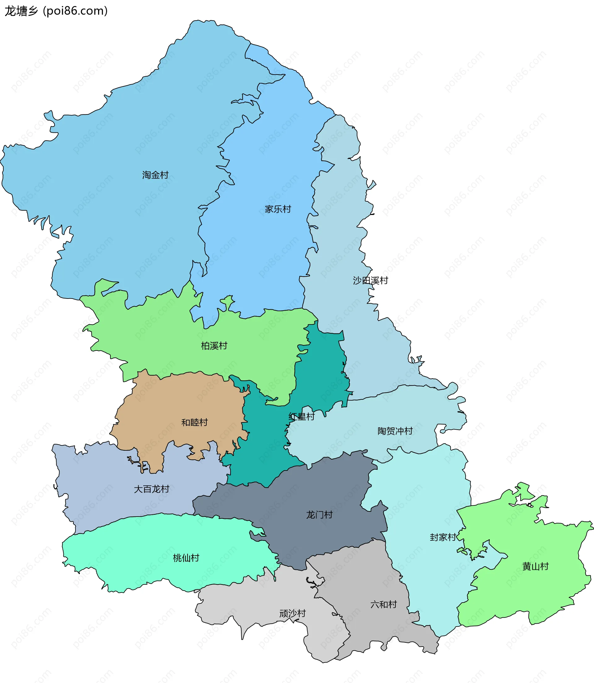 龙塘乡边界地图(五级行政区划)