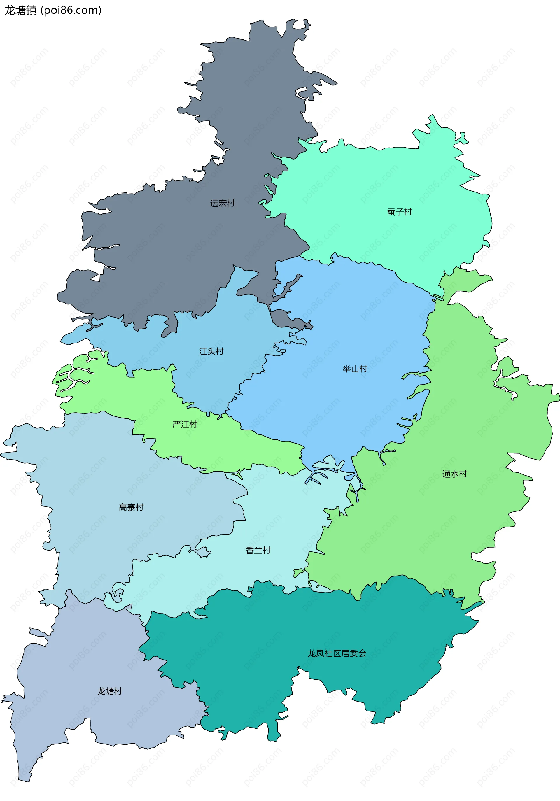 龙塘镇边界地图(五级行政区划)