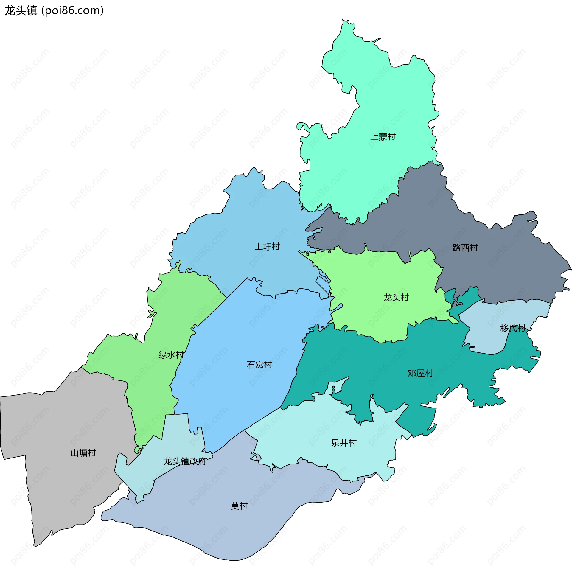 龙头镇边界地图(五级行政区划)