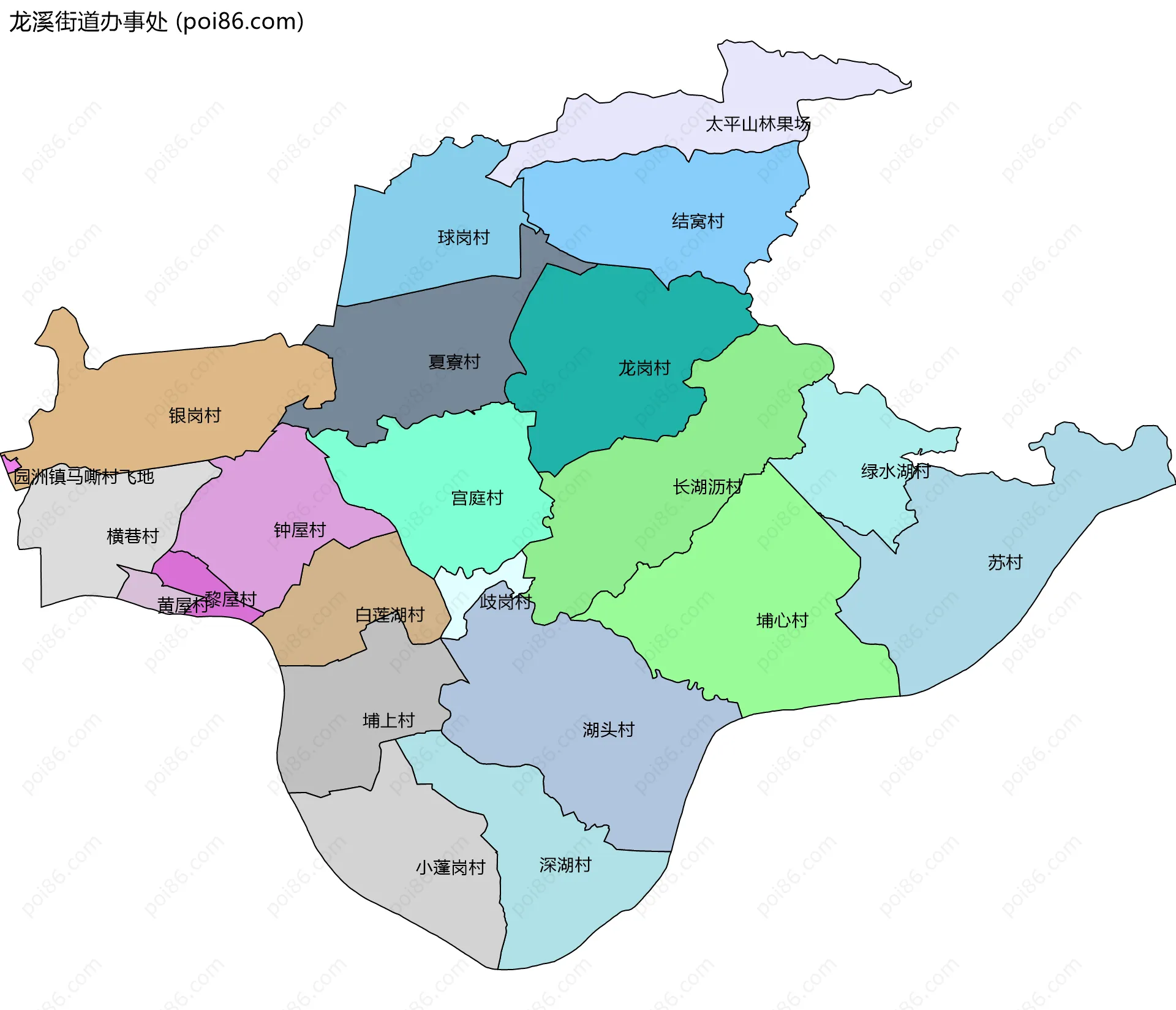 龙溪街道办事处边界地图(五级行政区划)