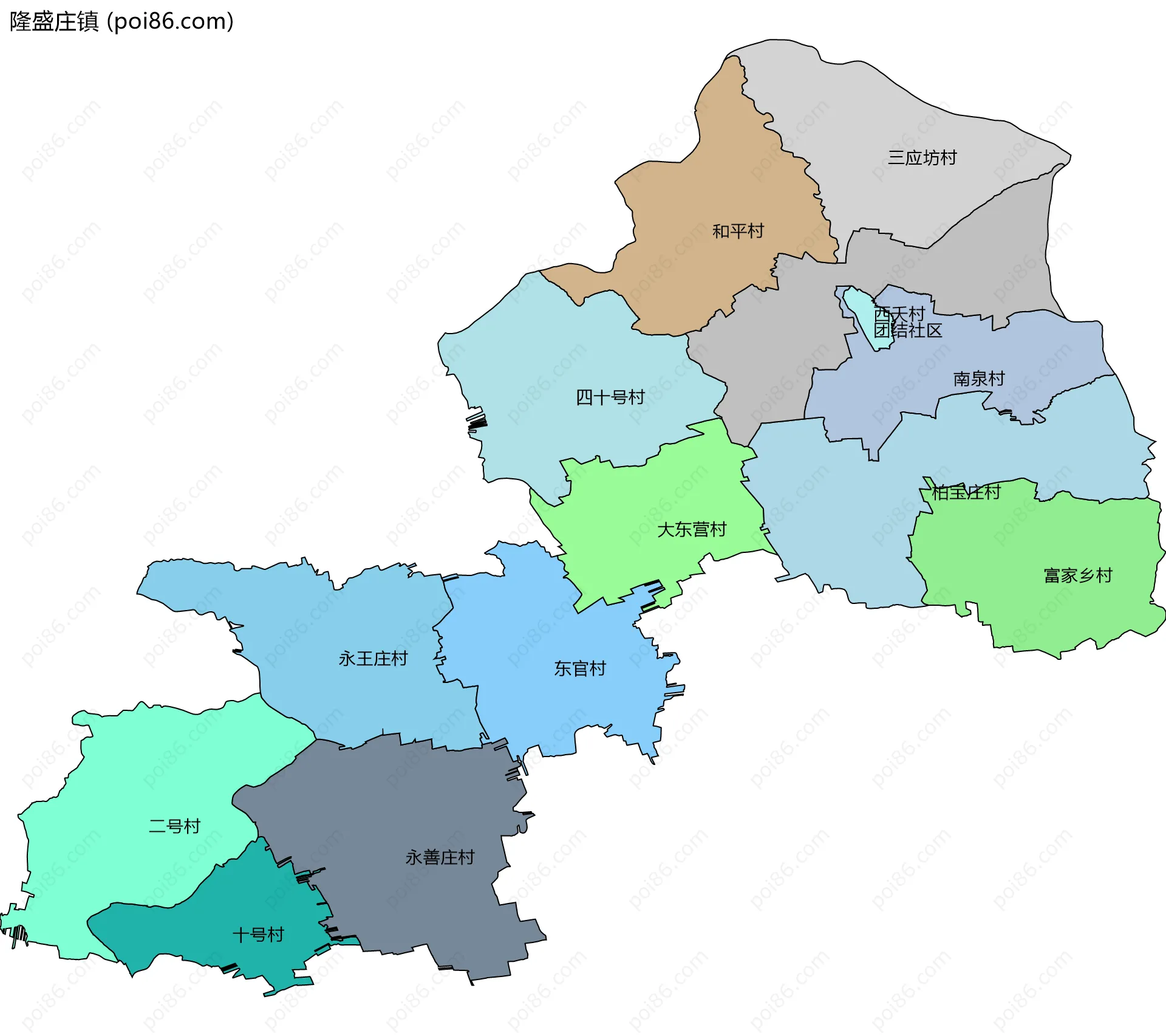 隆盛庄镇边界地图(五级行政区划)