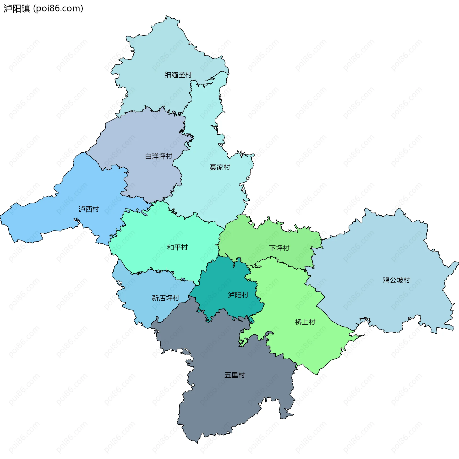 泸阳镇边界地图(五级行政区划)