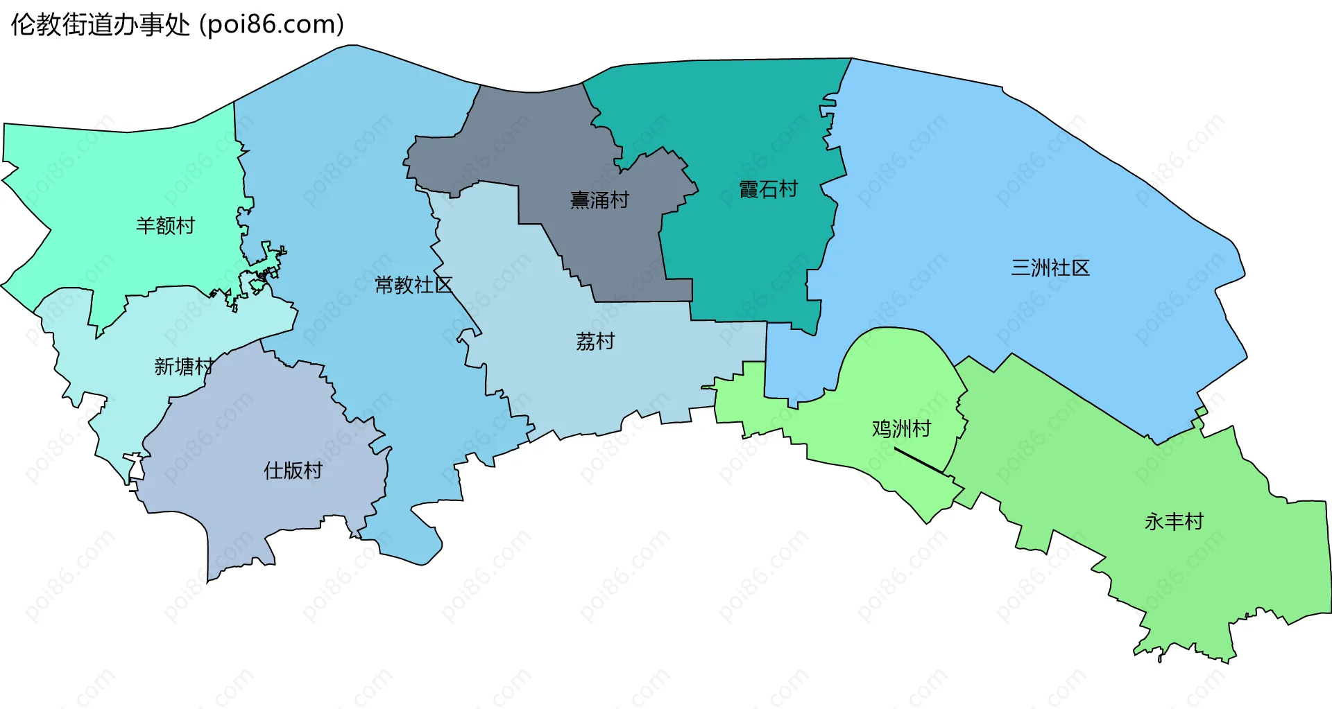 伦教街道办事处边界地图(五级行政区划)