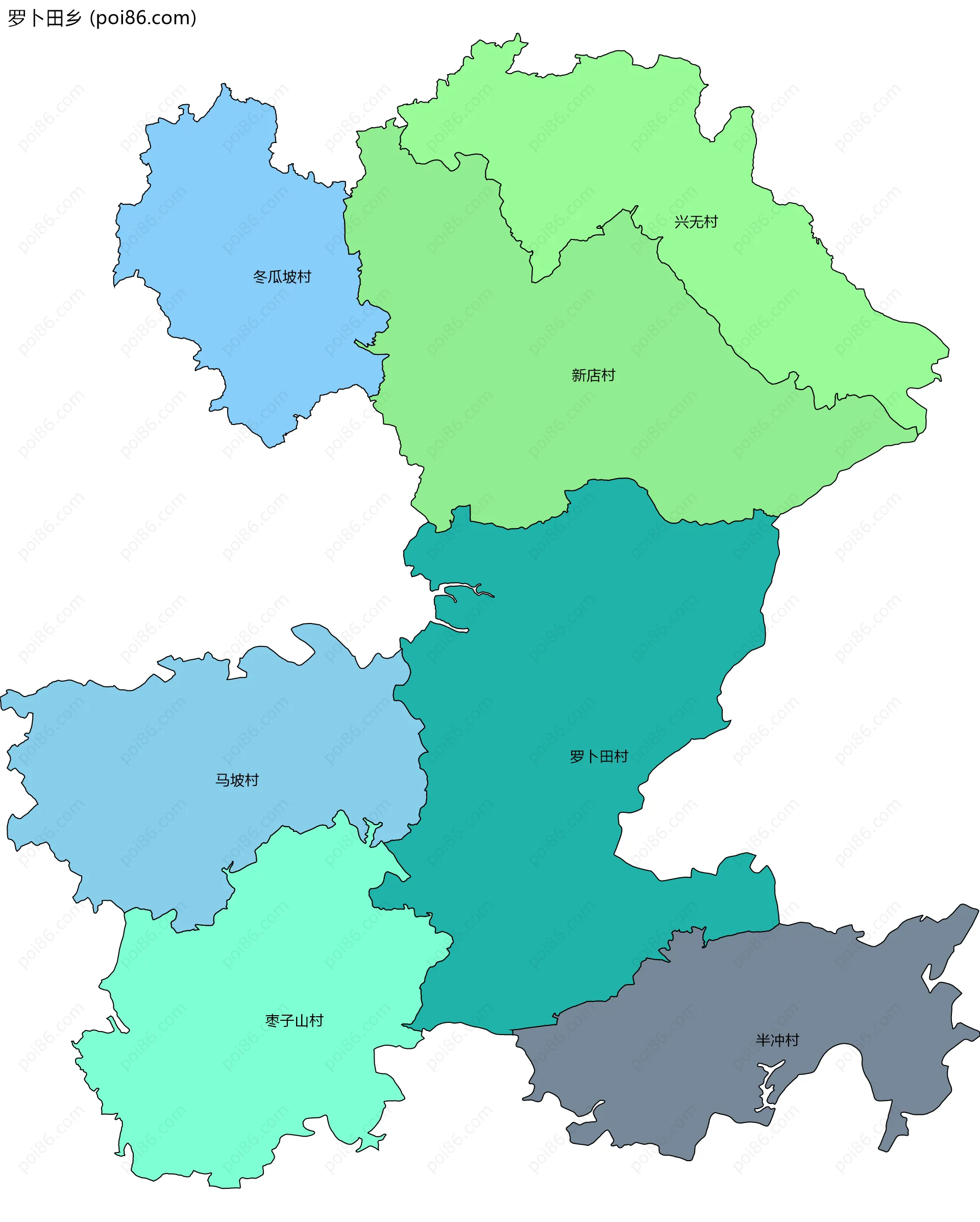 罗卜田乡边界地图(五级行政区划)