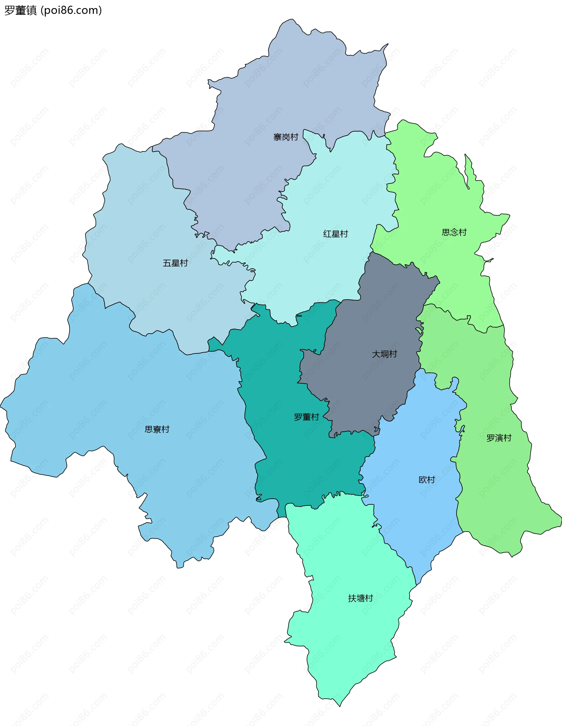 罗董镇边界地图(五级行政区划)