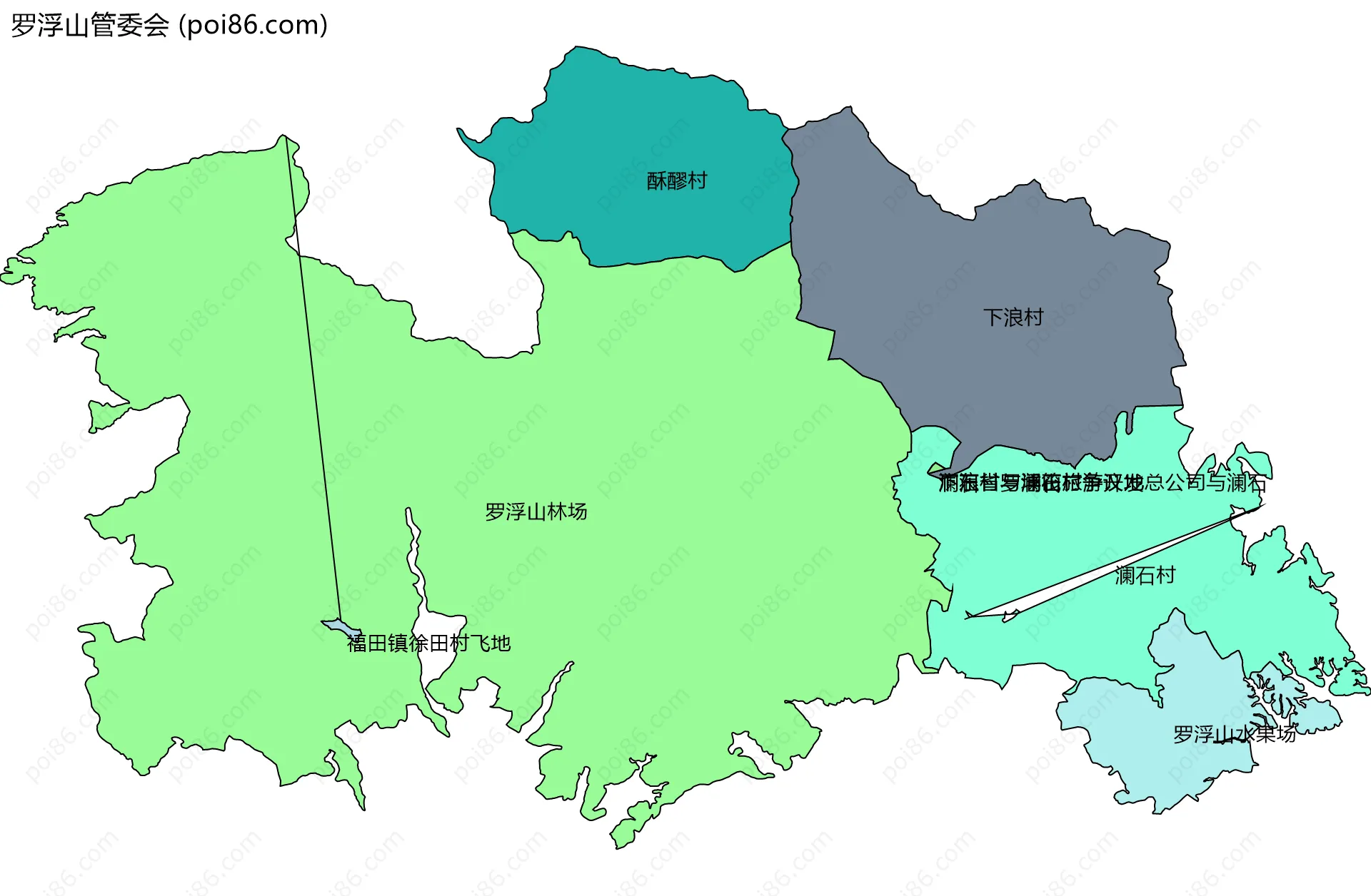 罗浮山管委会边界地图(五级行政区划)