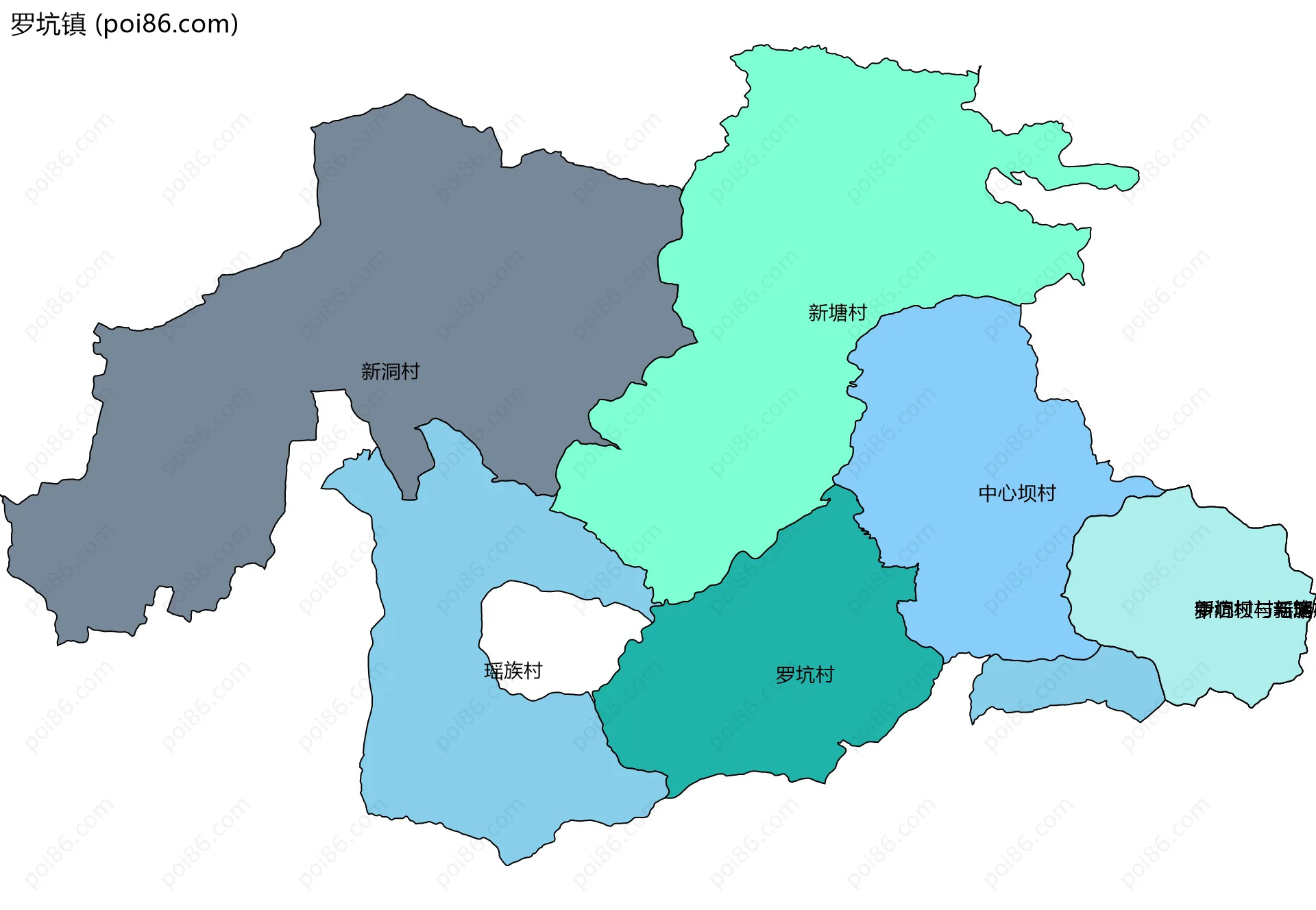 罗坑镇边界地图(五级行政区划)