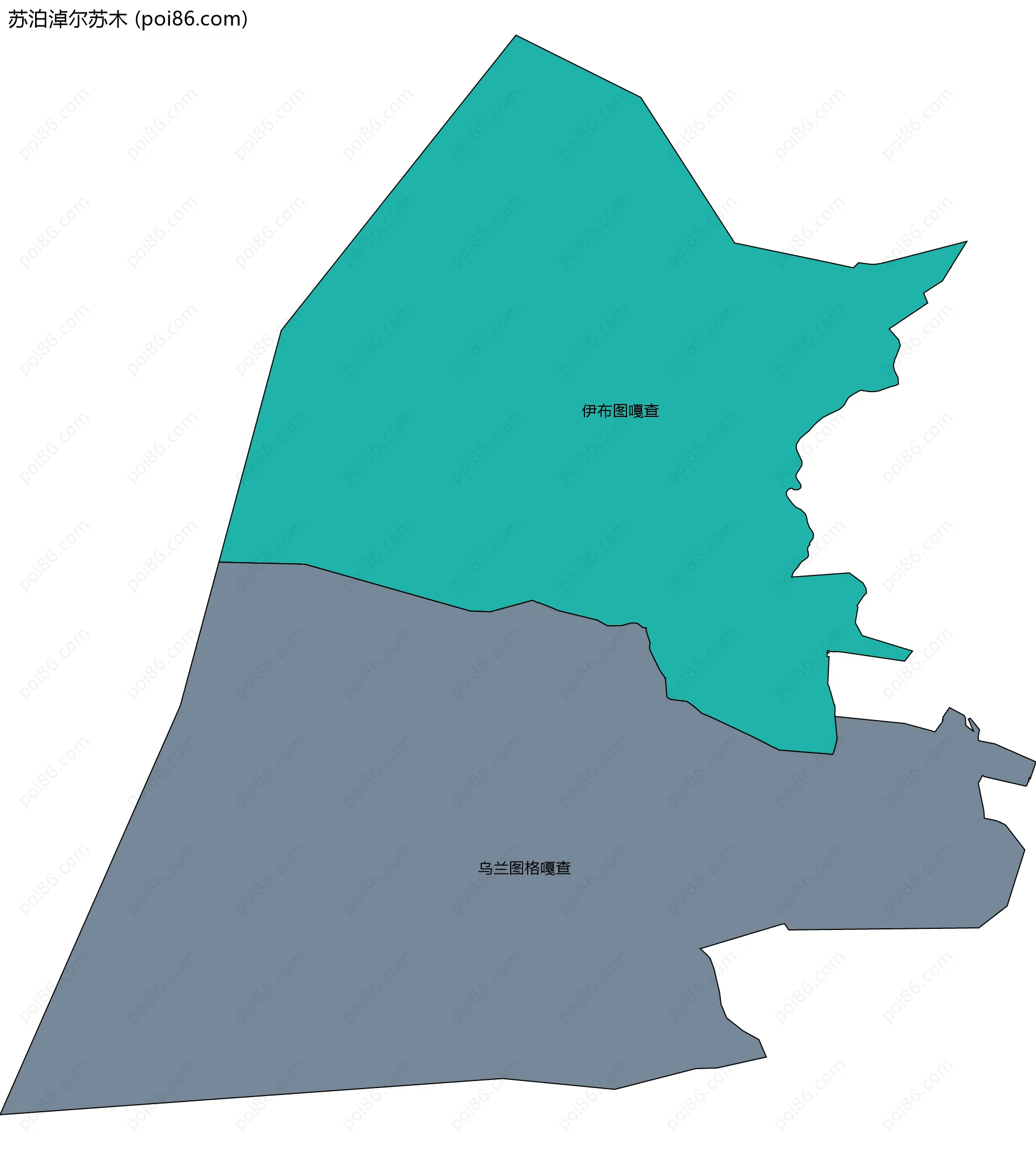 苏泊淖尔苏木边界地图(五级行政区划)