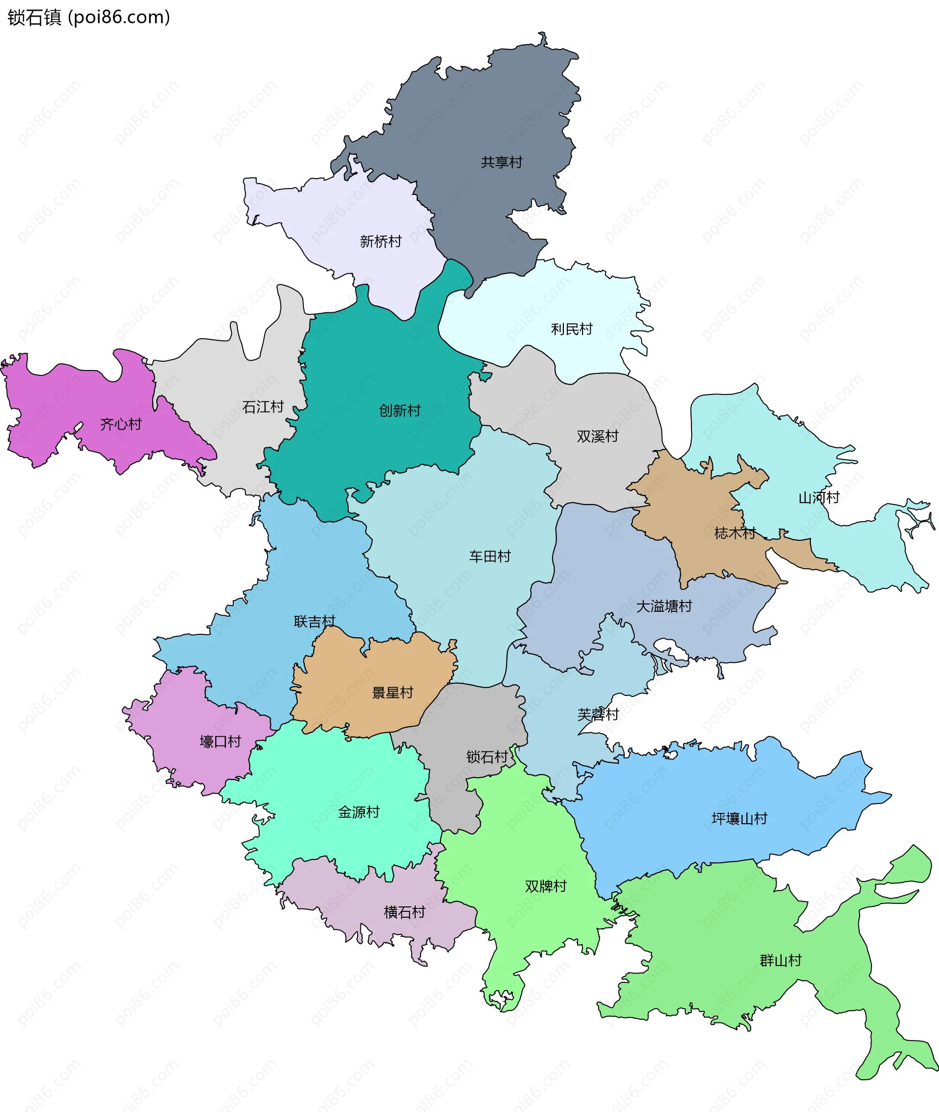 锁石镇边界地图(五级行政区划)